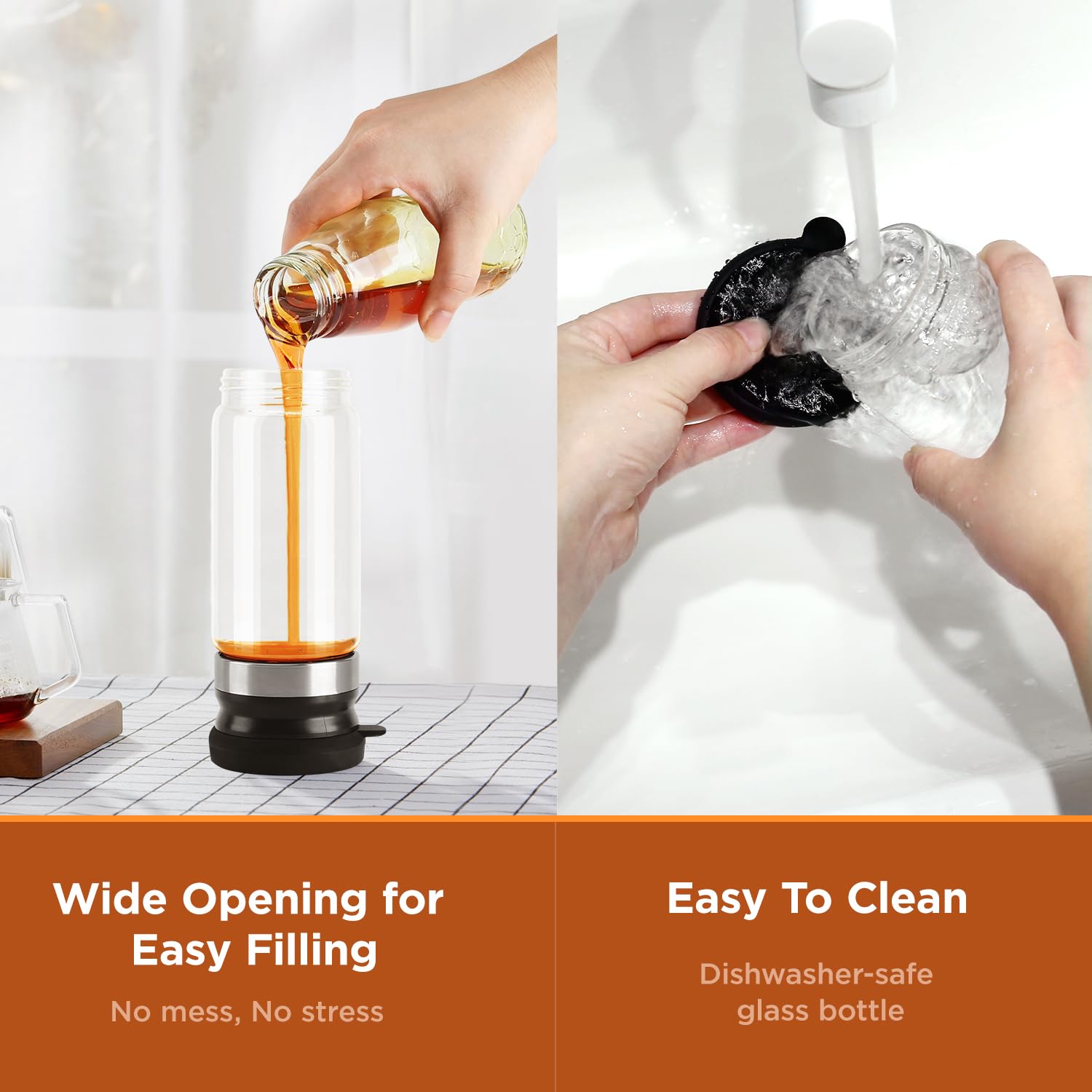 Premium 12oz Glass Coffee Syrup Dispenser with No-Drip Spout & Handle - 2 Pack Black Honey & Syrup Bottles for Coffee, Tea, Cocktails - Perfect for Home Barista, Café & Restaurant Use