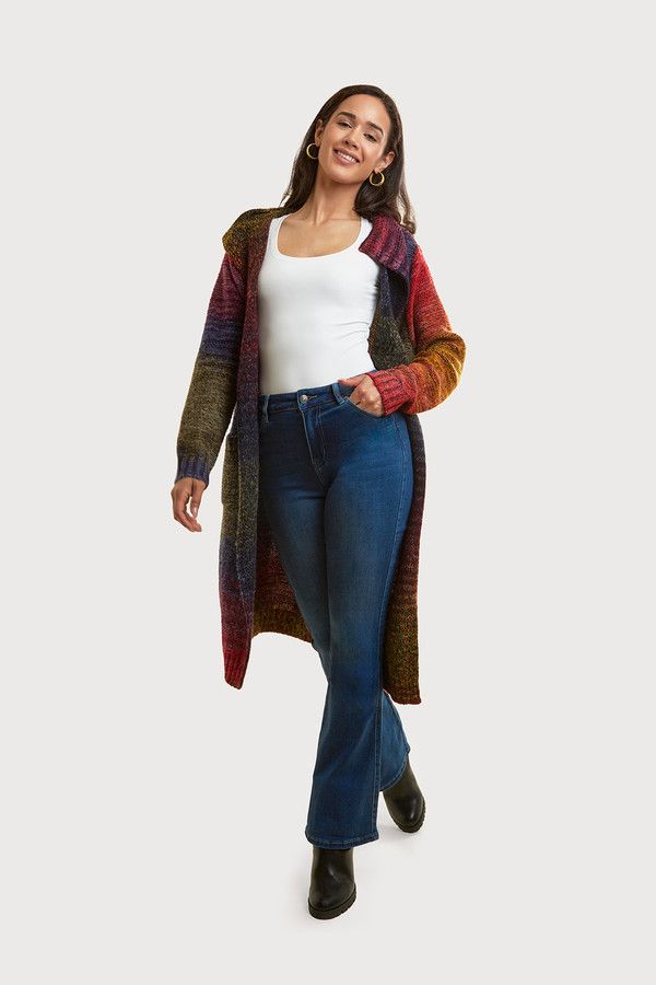 Rainbow Long Cardigan for Women - Soft & Cozy Fall Cardigan Sweater - Perfect for Layering in Autumn & Winter