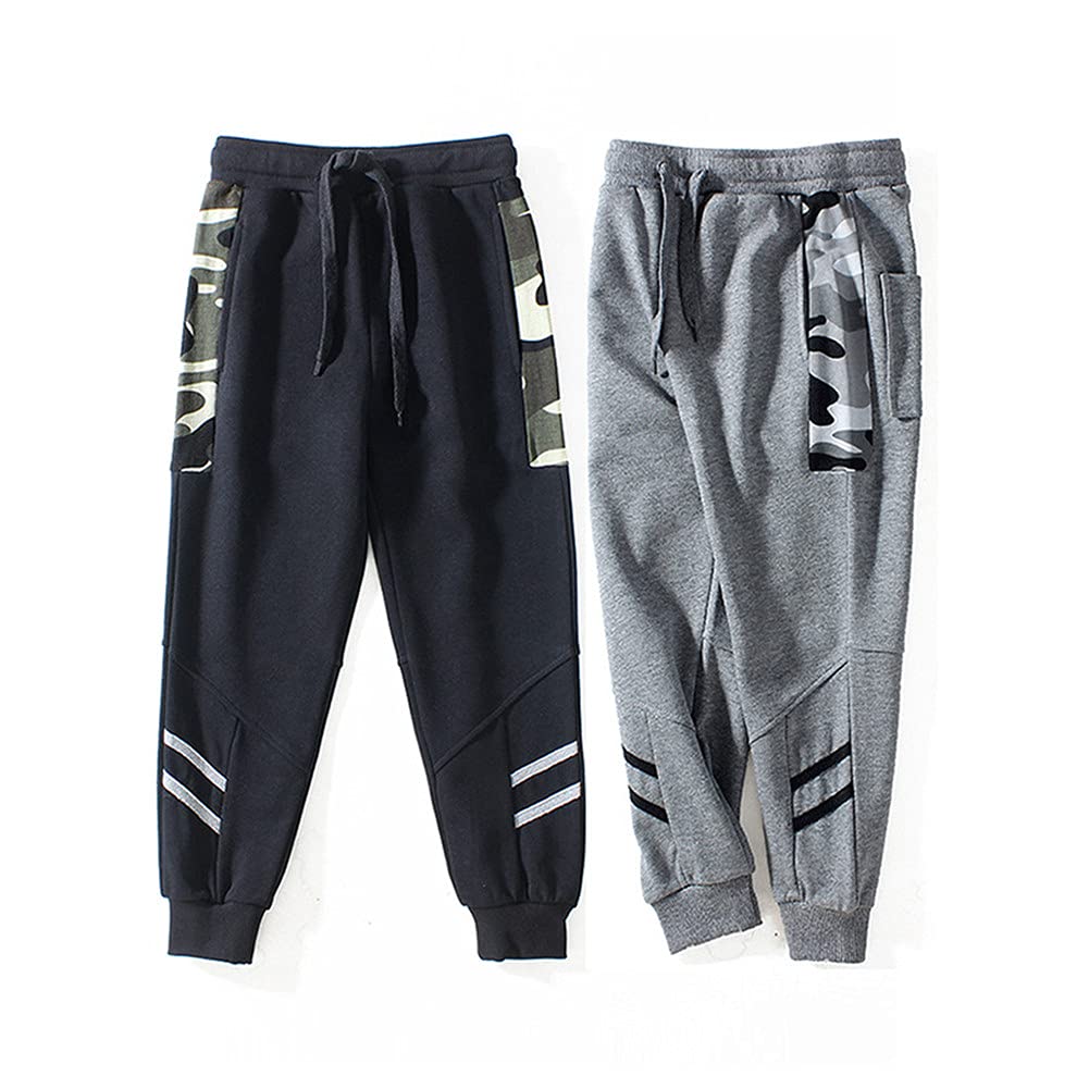 Boys' Active 2-Pack Elastic Waist Cotton Jogger Pants with Pockets - Comfortable Athletic Workout Sweatpants for Running, Gym, and Casual Wear