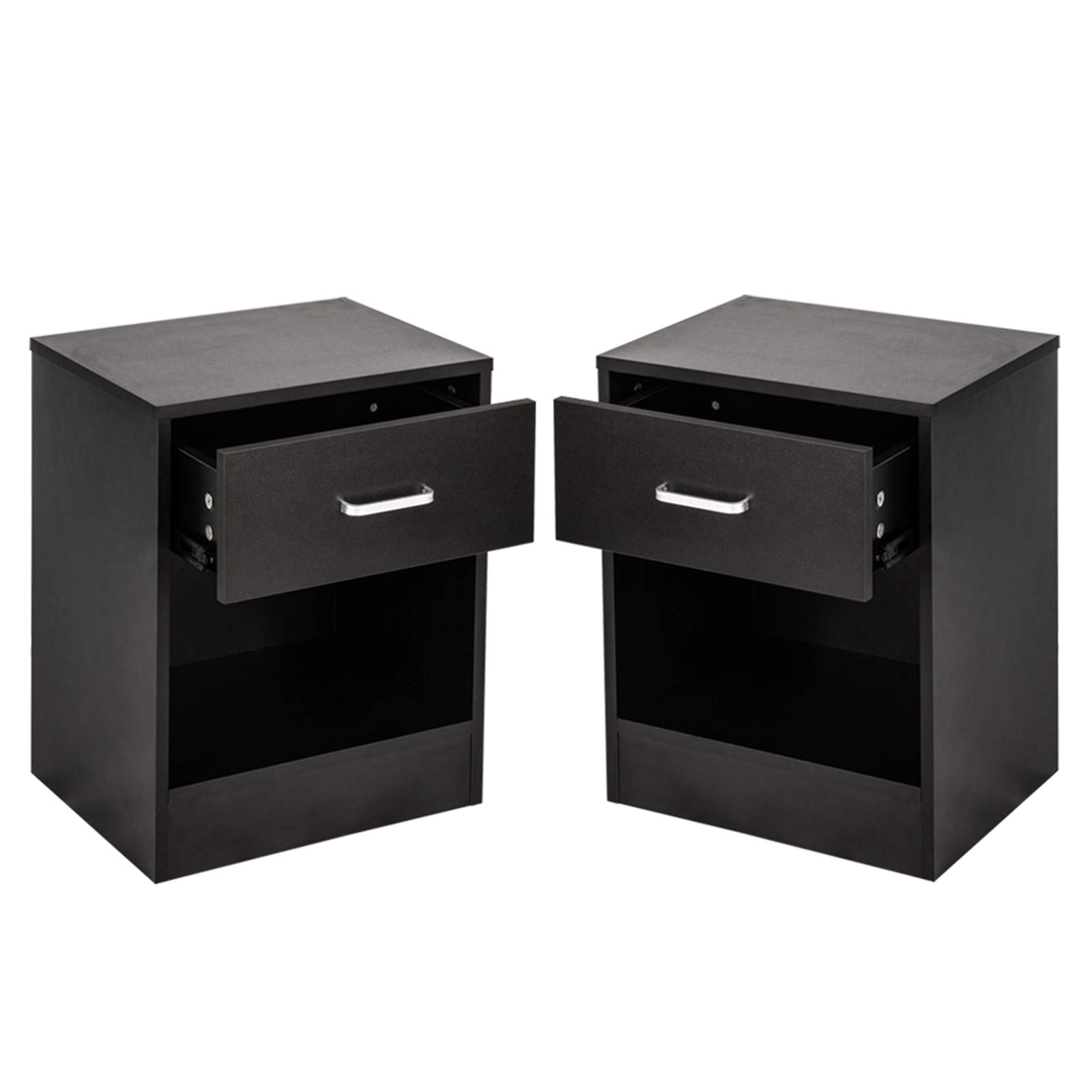 Modern Nightstand Set of 2 - Wooden Bedside End Tables with Drawer Storage Shelf for Small Spaces | Bedroom Night Stands in Black | Perfect for Apartments, Dorms & Cozy Bedrooms