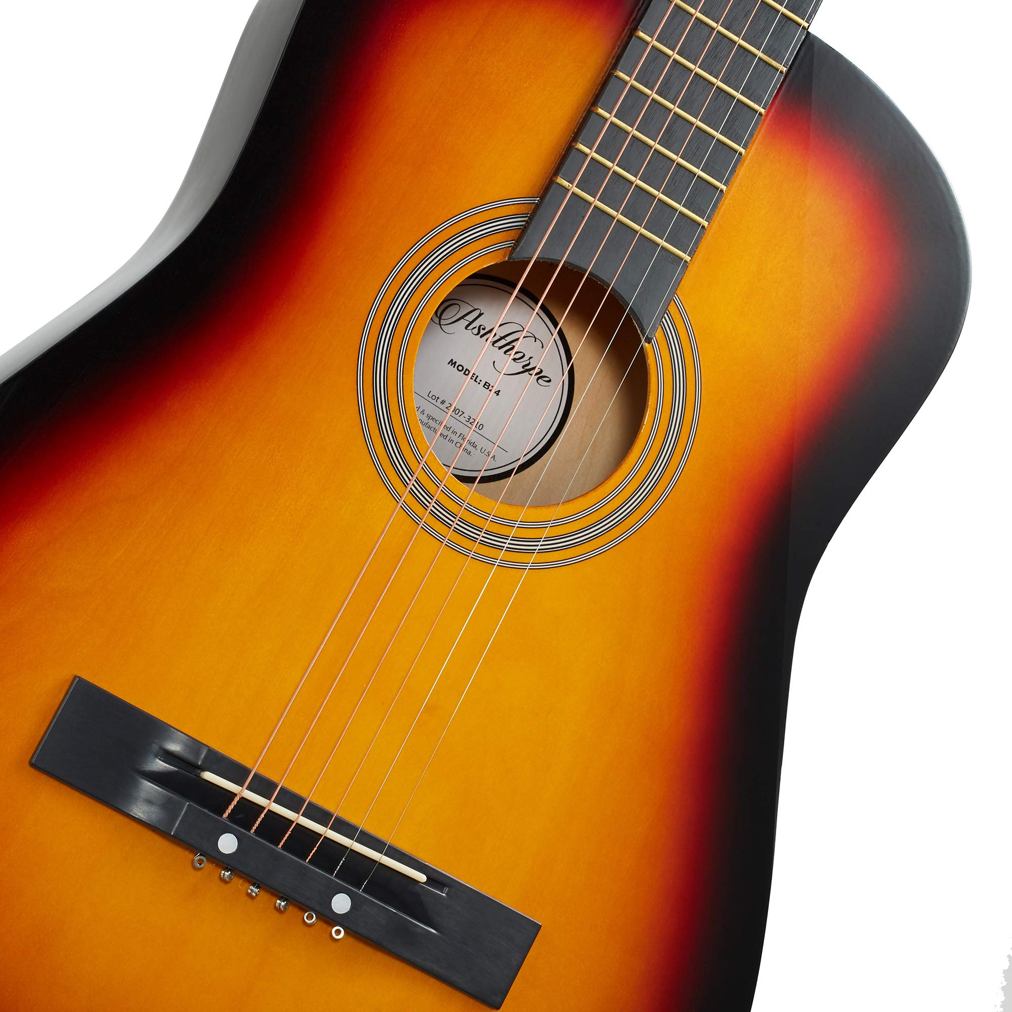 Ashthorpe 38-inch Sunburst Acoustic Guitar Starter Kit for Beginners - Includes Gig Bag, Strings, Strap, Tuner, Pitch Pipe & Picks - Perfect for Learning, Practice & Travel