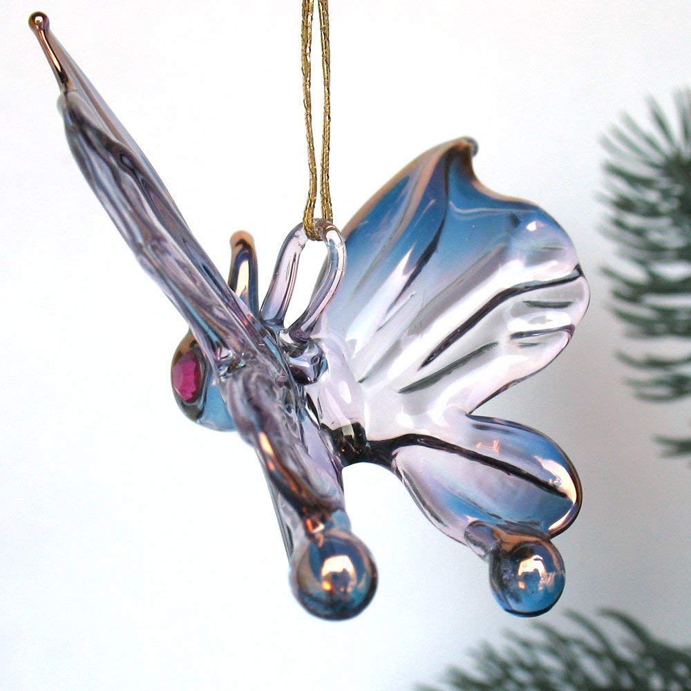 Hand Blown Glass Butterfly Christmas Ornament - Elegant Holiday Tree Decoration for Home, Party & Festive Decor