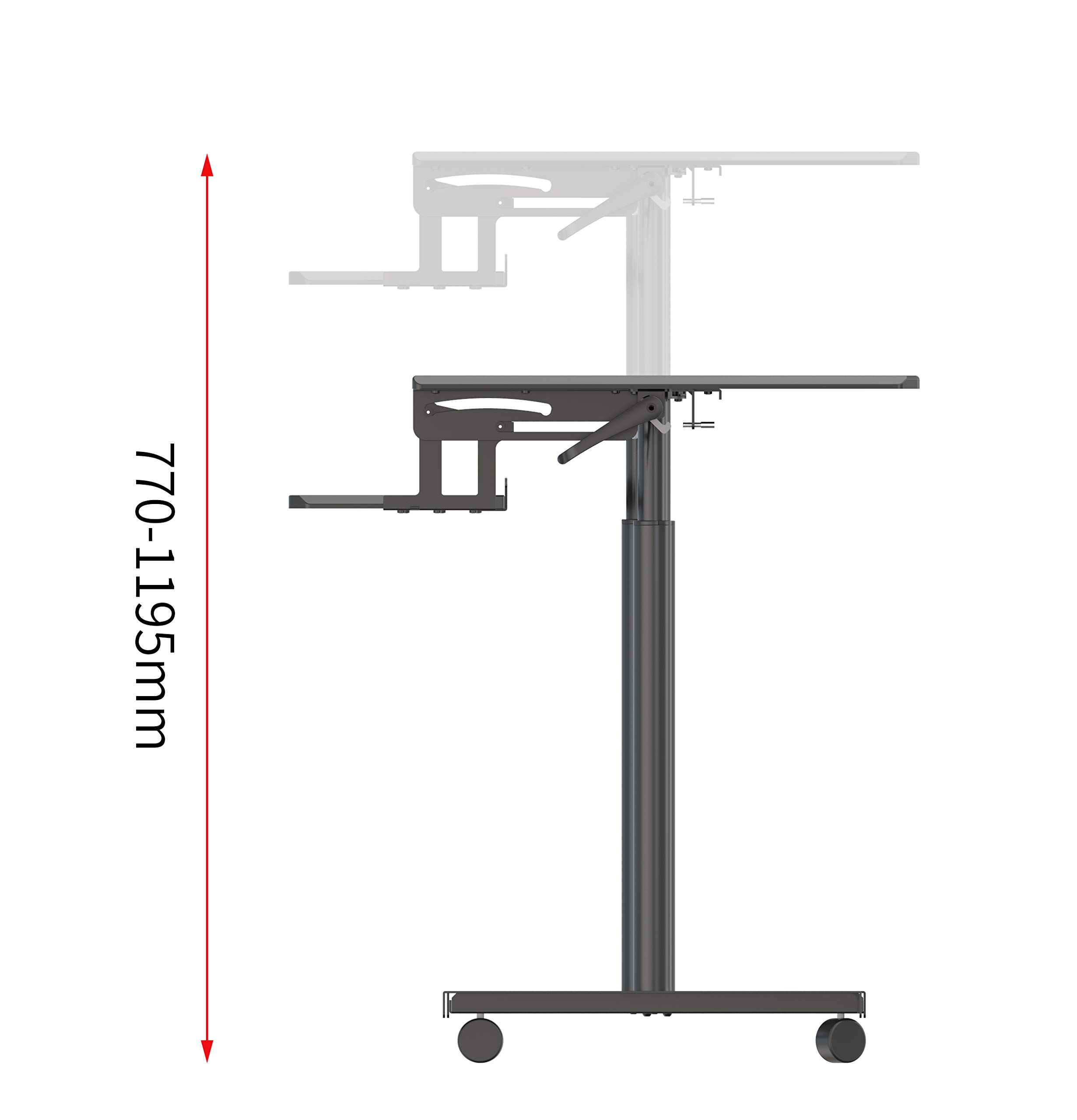 Duronic DM03ST1 Adjustable Sit-Stand Trolley Desk - Portable Standing Workstation with Keyboard Tray for Laptop & Monitor | Height Adjustable Computer Desk | Perfect for Home Office, Gaming & Workspace Ergonomics