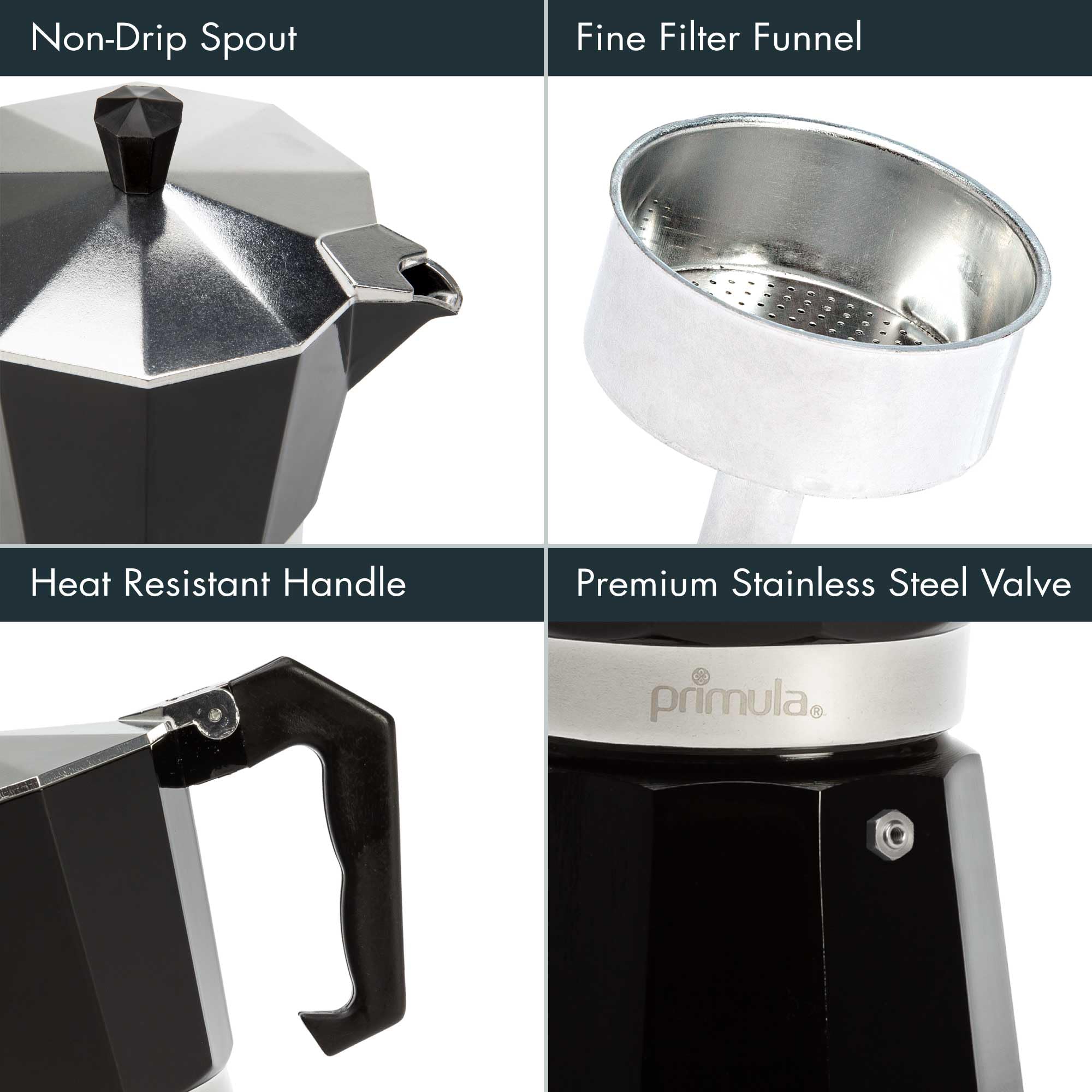 Primaria Classic Stovetop Espresso Maker - 6 Cup Italian Moka Pot for Brewing Rich Coffee & Cuban Café, Durable Aluminum Stove Coffee Maker for Home & Office Use, Perfect for Espresso Lovers & Baristas