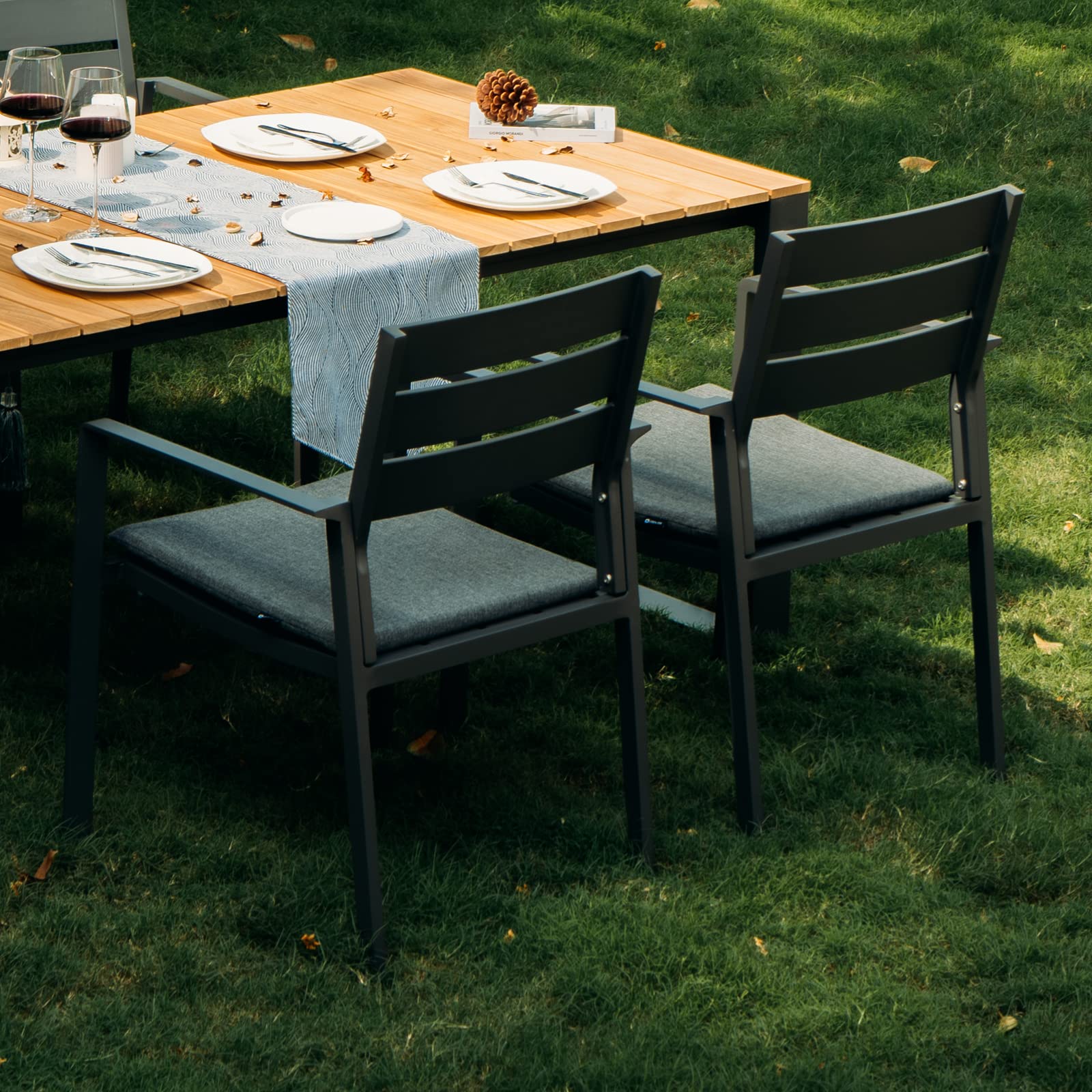 2-Piece Stackable Patio Dining Chairs Set - Aluminum Frame Outdoor Armchairs with Wide Seats for Backyard, Garden, Poolside & Deck - Grey Weather-Resistant Chairs