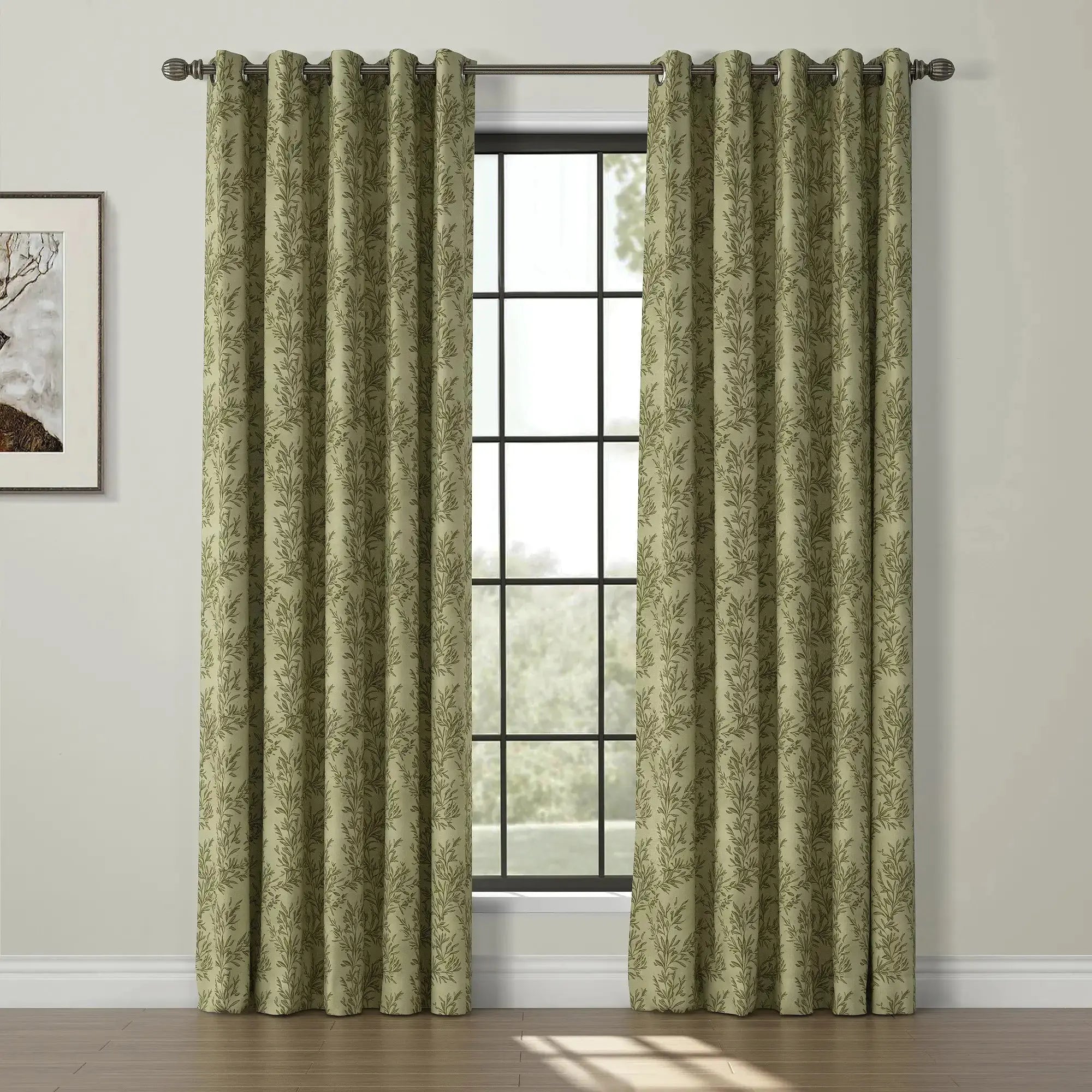 Sara Le Print Linen Drapery Grommet Curtains - Elegant Window Treatments for Living Room & Bedroom - Home Decor Blackout Drapes for Privacy & Light Control