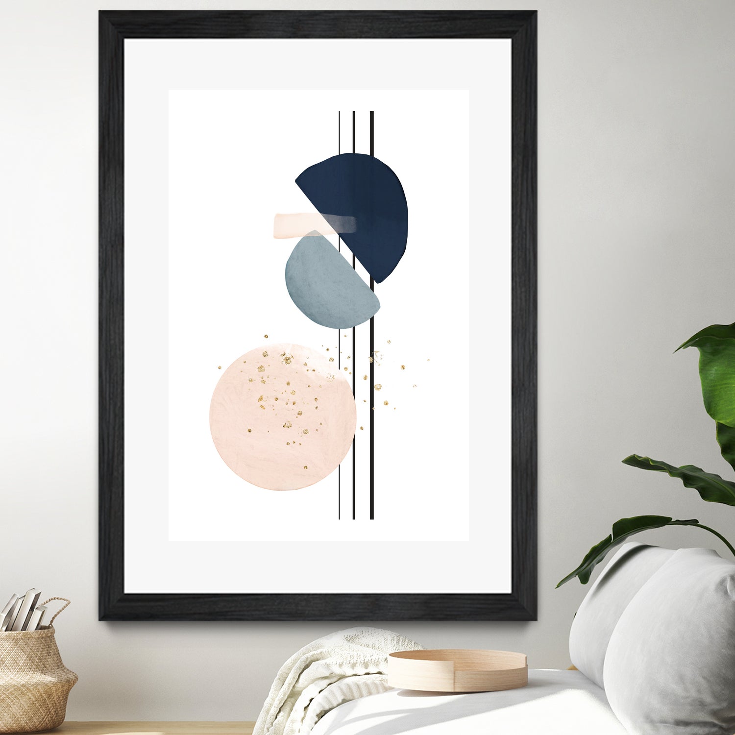 Abstract Study Blush and Navy Blue II - Modern Art Print for Home & Office Decor | Perfect for Living Room, Bedroom, or Workspace Wall Art