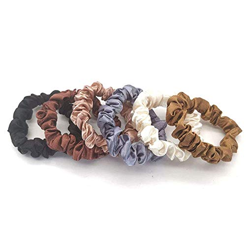 BELICIA 6 Pcs Soft Silk Hair Scrunchies - Skinny Hair Ties & Ponytail Holders for Women & Girls, Comfortable Hair Accessories for Work, Gym, Travel & Everyday Use