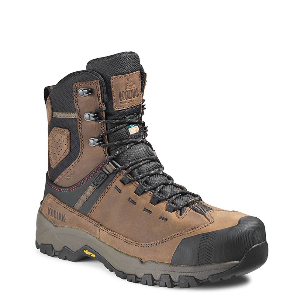 Kodiak Quest Bound Men's 8 Inch Waterproof Composite Toe Work Boots - Brown (KD0A4THHBRN) | Slip Resistant Safety Shoes for Construction, Hiking & Outdoor Work