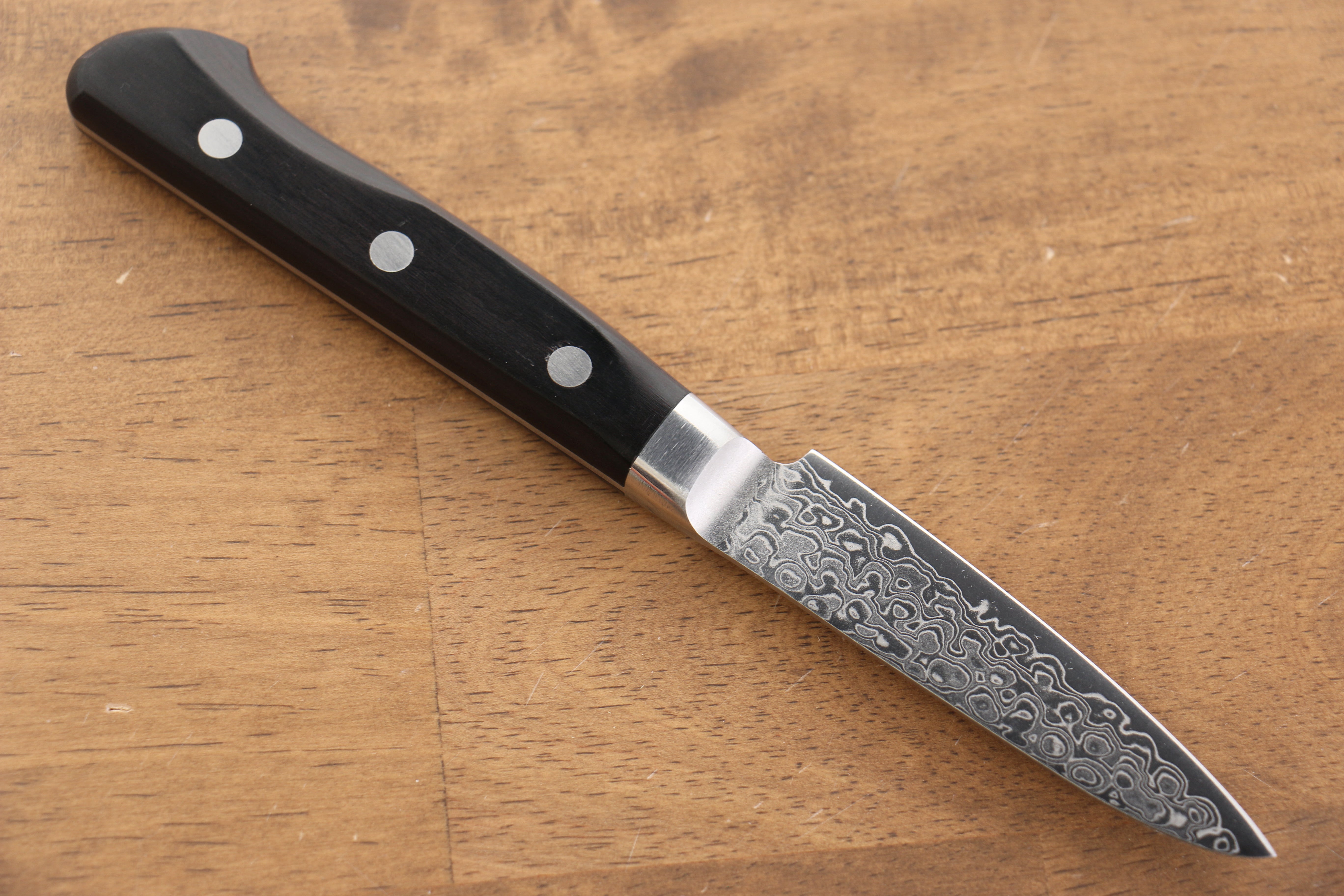 Seisuke Kagami AUS10 Damascus Petty Knife 80mm - Mirrored Finish, Black Pakkawood Handle - Perfect for Slicing, Peeling & Precision Kitchen Tasks