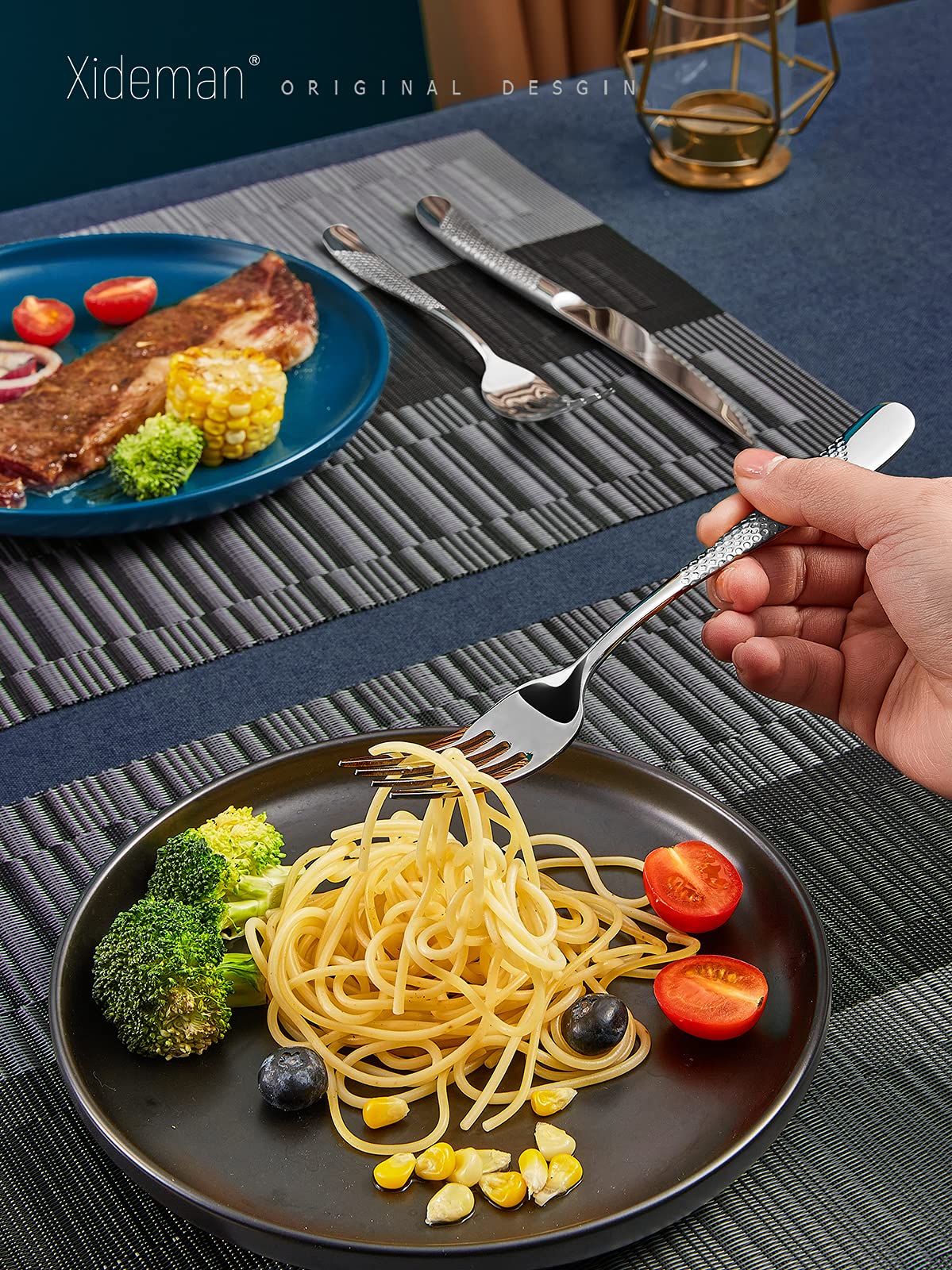 16-Piece Modern Hammered Cutlery Set with Ultra Sharp 2-in-1 Serrated Knife - 18/10 Stainless Steel Silverware Flatware Set for 4 - Elegant Tableware Utensils with Forks, Spoons & Knives - Perfect for Dinner Parties, Restaurants & Home Dining