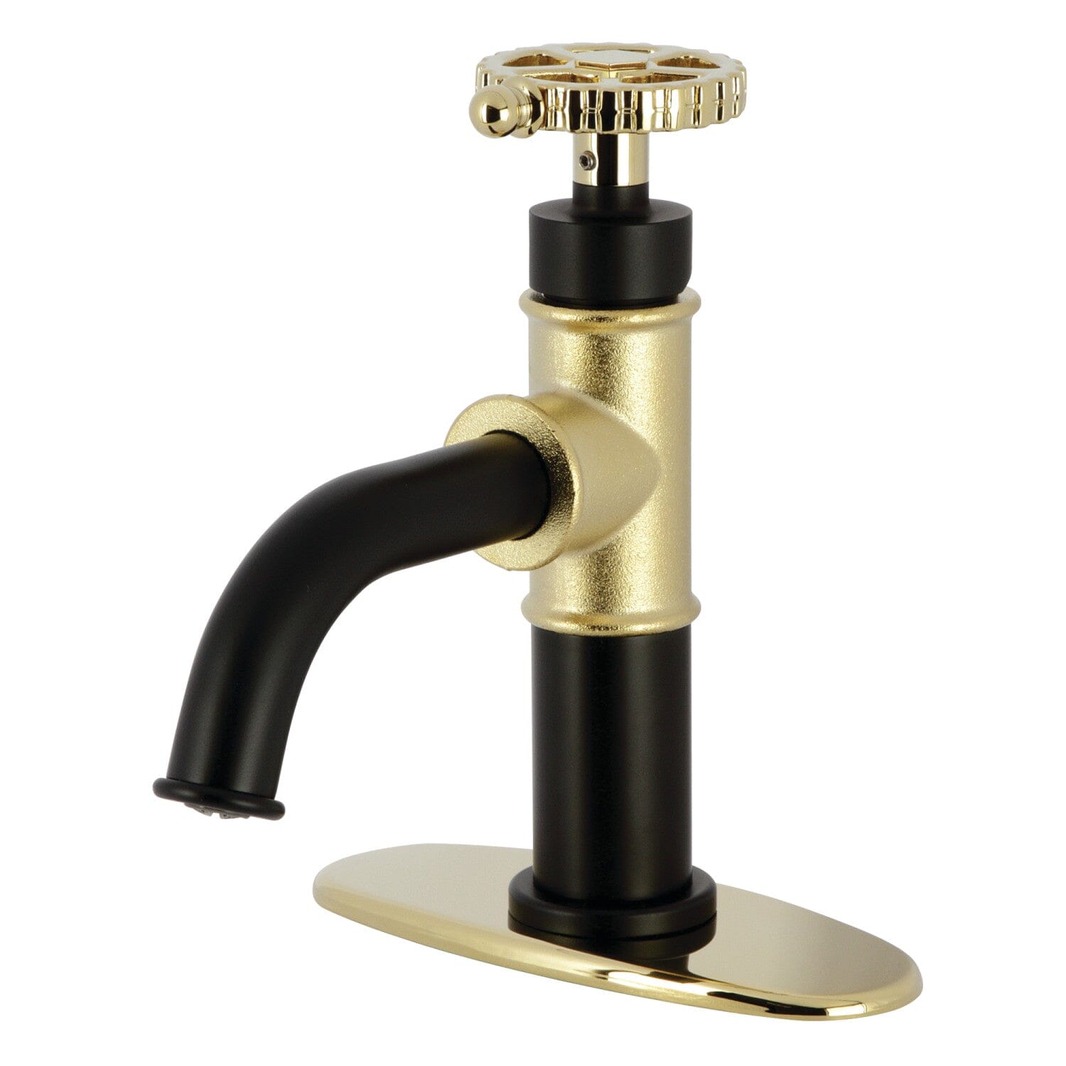 Fuller One Handle Single Hole Bathroom Faucet with Deck Plate and Push Pop Up Drain - Modern Waterfall Spout for Vanity Sink, Perfect for Bathroom Remodel and Home Upgrade