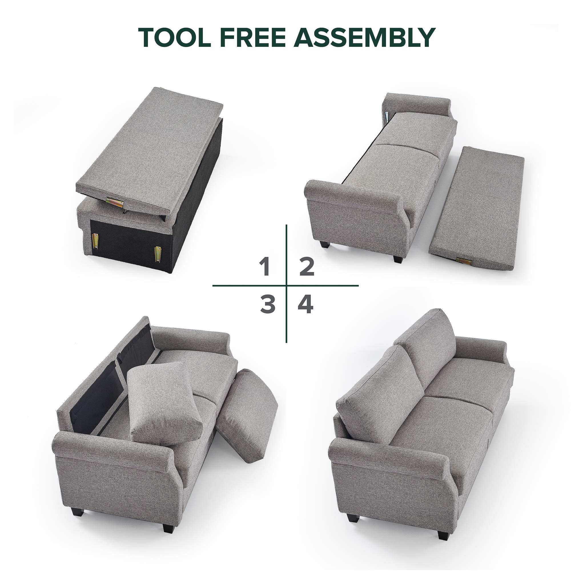 ZINUS Josh Sofa Couch - Easy Tool-Free Assembly, Soft Grey Fabric, Modern Living Room Furniture for Small Spaces & Apartments