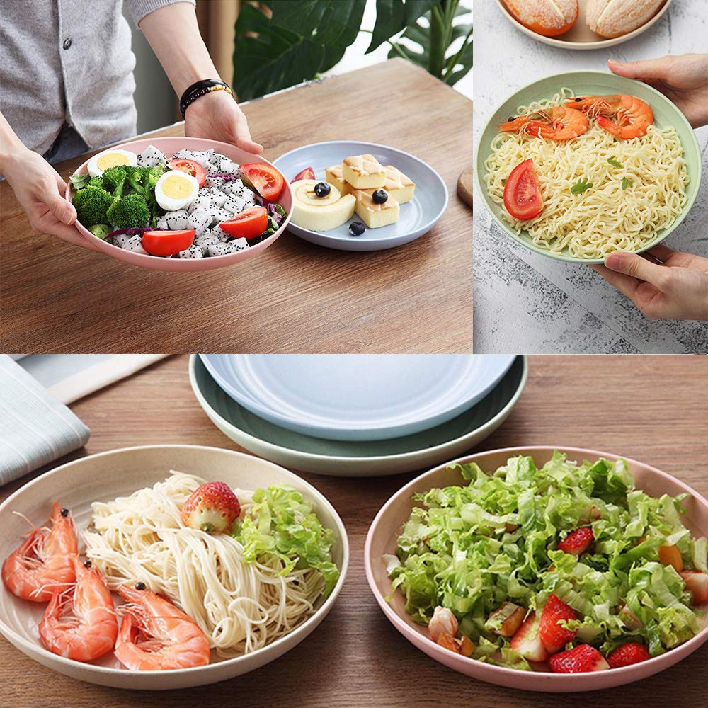 4-Pack 7-Inch Lightweight Wheat Straw Plates - Unbreakable, Dishwasher & Microwave Safe Dinner Plates for Toddlers & Kids - Anti-Slip, Eco-Friendly (4 Colors) - Perfect for Family Meals, Picnics & Outdoor Dining