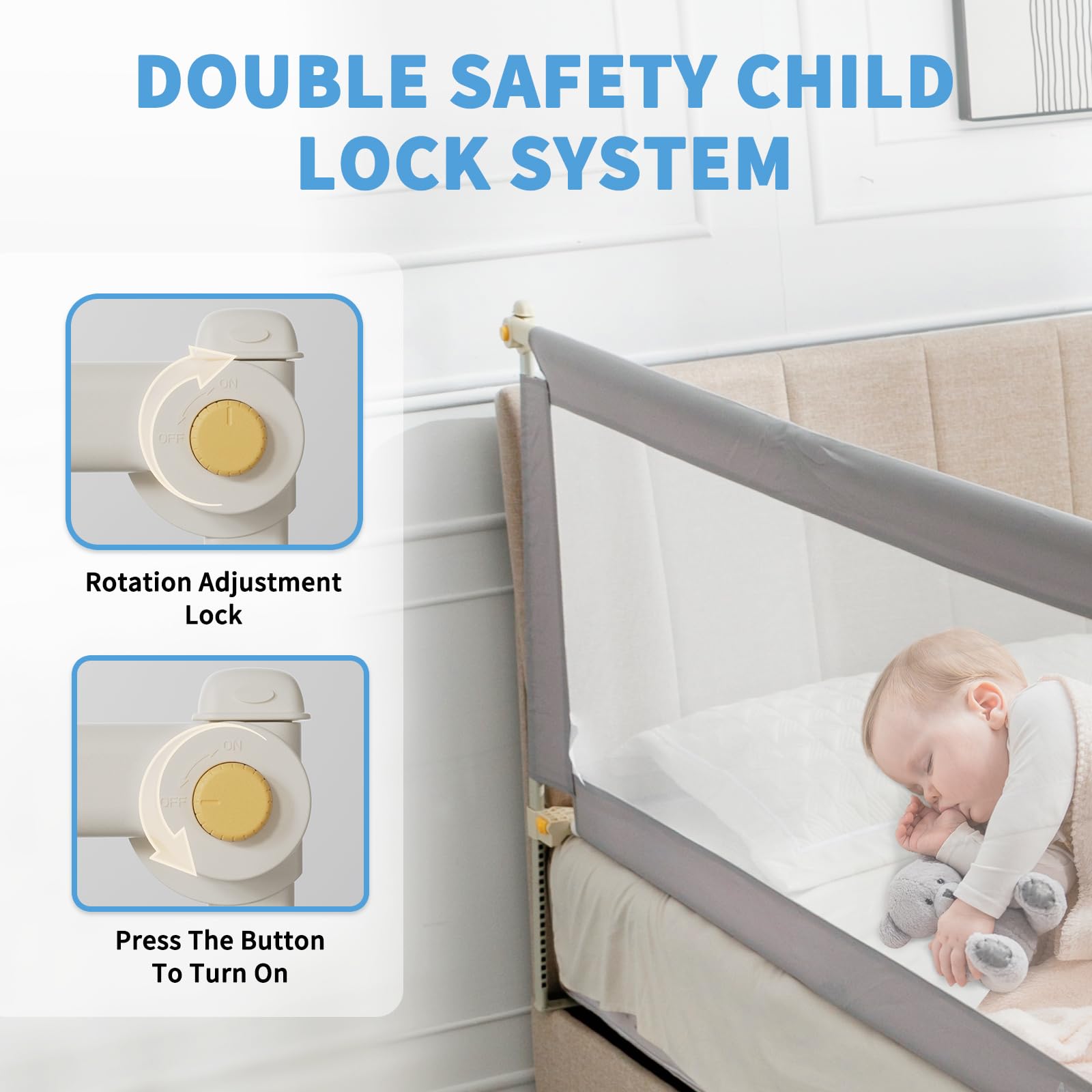 3-Piece Adjustable Toddler Bed Rail Guard - 25 Height Levels, Foldable 3-in-1 Design for 2
