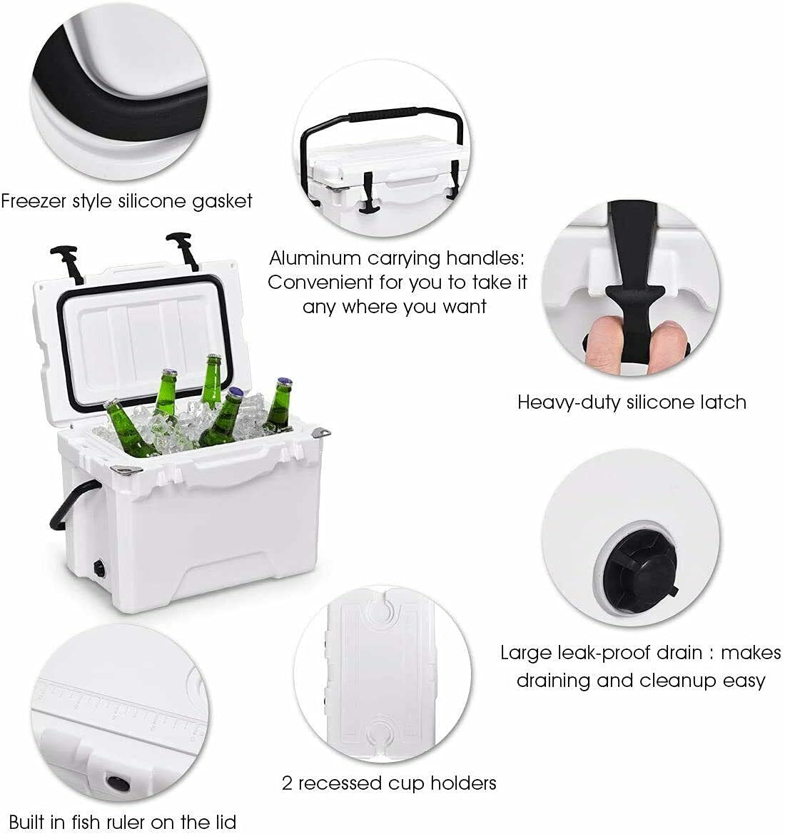 20 Quart DRM Camping Cooler - Insulated Ice Chest for Outdoor Adventures, Picnics & Beach Trips | Portable Grey Plastic Cooler Box for Camping, Tailgating & Backyard BBQs