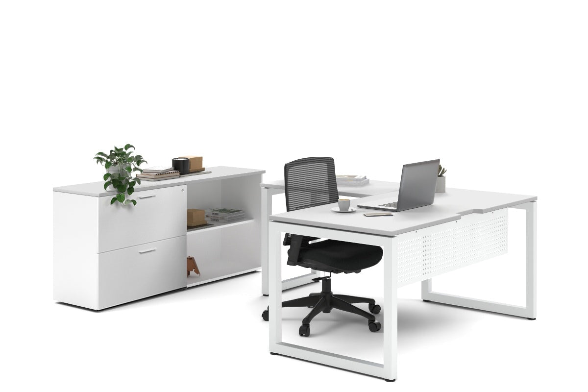Premium L-Shaped Quadro Loop Executive Desk with White Legs - 1600L x 1800W Dimensions with Cable Management Scallop - Perfect for Home Office, Corporate Workspaces & Modern Workstations
