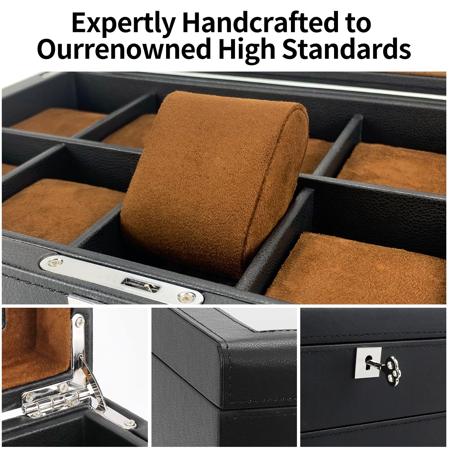 Premium Leather Watch Box with Drawer - 10 Slot Locking Jewelry & Watch Organizer for Men - Luxury 2-Tier Watch Case Display - Perfect for Watch Collection Storage & Travel Use