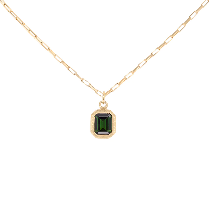 Boulder Emerald Cut Gemstone Pendant Necklace - 18K Gold Plated Elongated Box Chain for Women | Perfect for Weddings, Anniversaries & Special Occasions