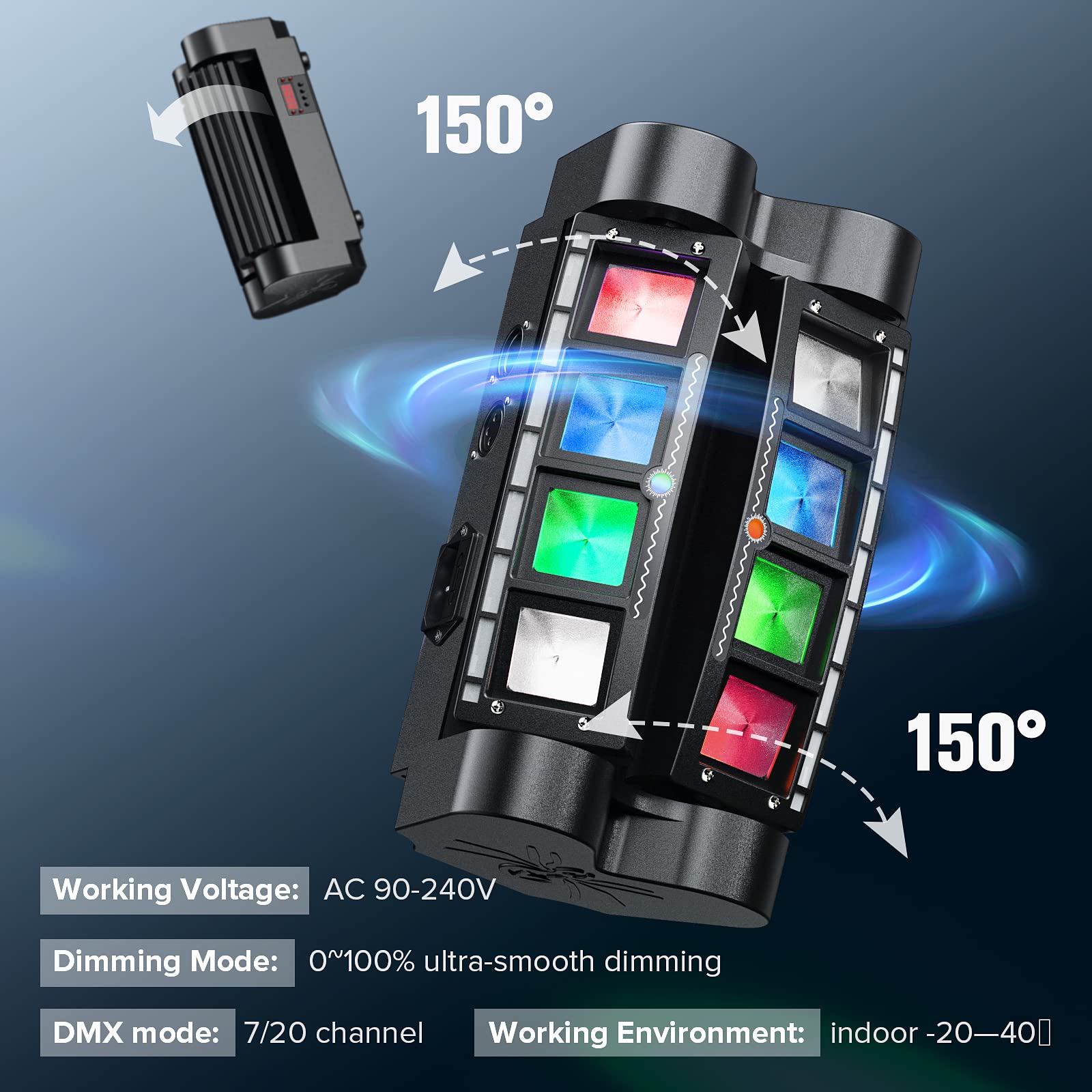 U'King 3-in-1 Spider Moving Head Light with 8x10W RGBW LEDs, Pixel & Laser Lights - DMX-512/Sound Activated DJ Lighting for Stage, Party, Disco, Wedding & Live Events (New Version) | Professional Stage Lighting Equipment for Clubs, Concerts & Events