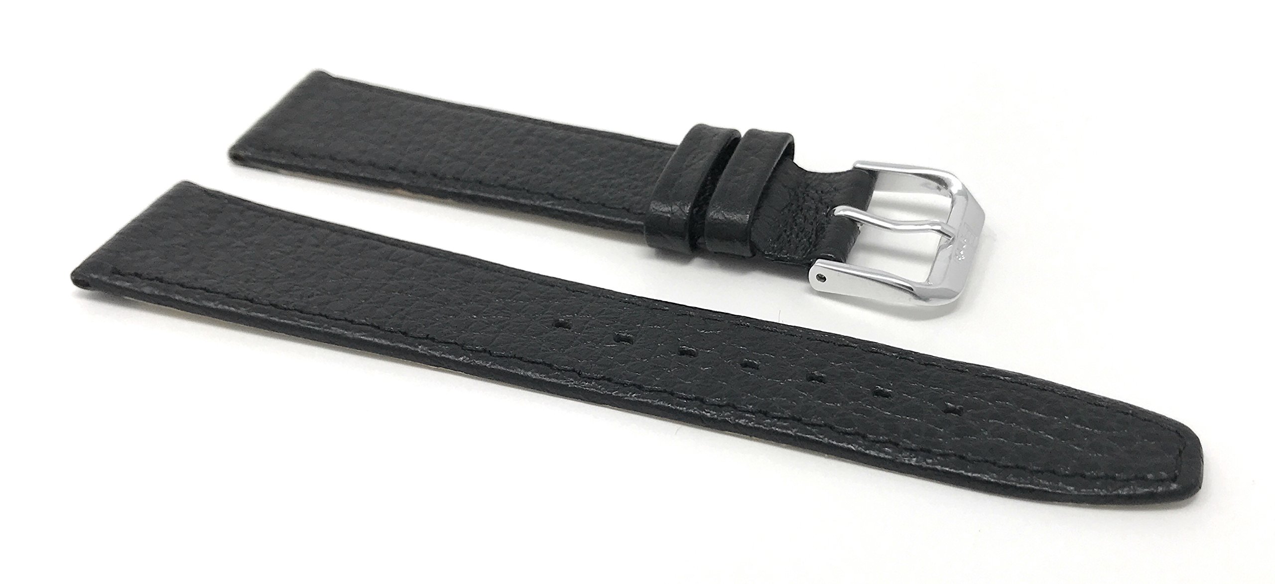 Bandini Extra Long (XL) 22mm Italian Genuine Leather Watch Band Strap - Black Buffalo Grain - Slim Replacement Watchband for Men | Perfect for Dress Watches & Formal Occasions