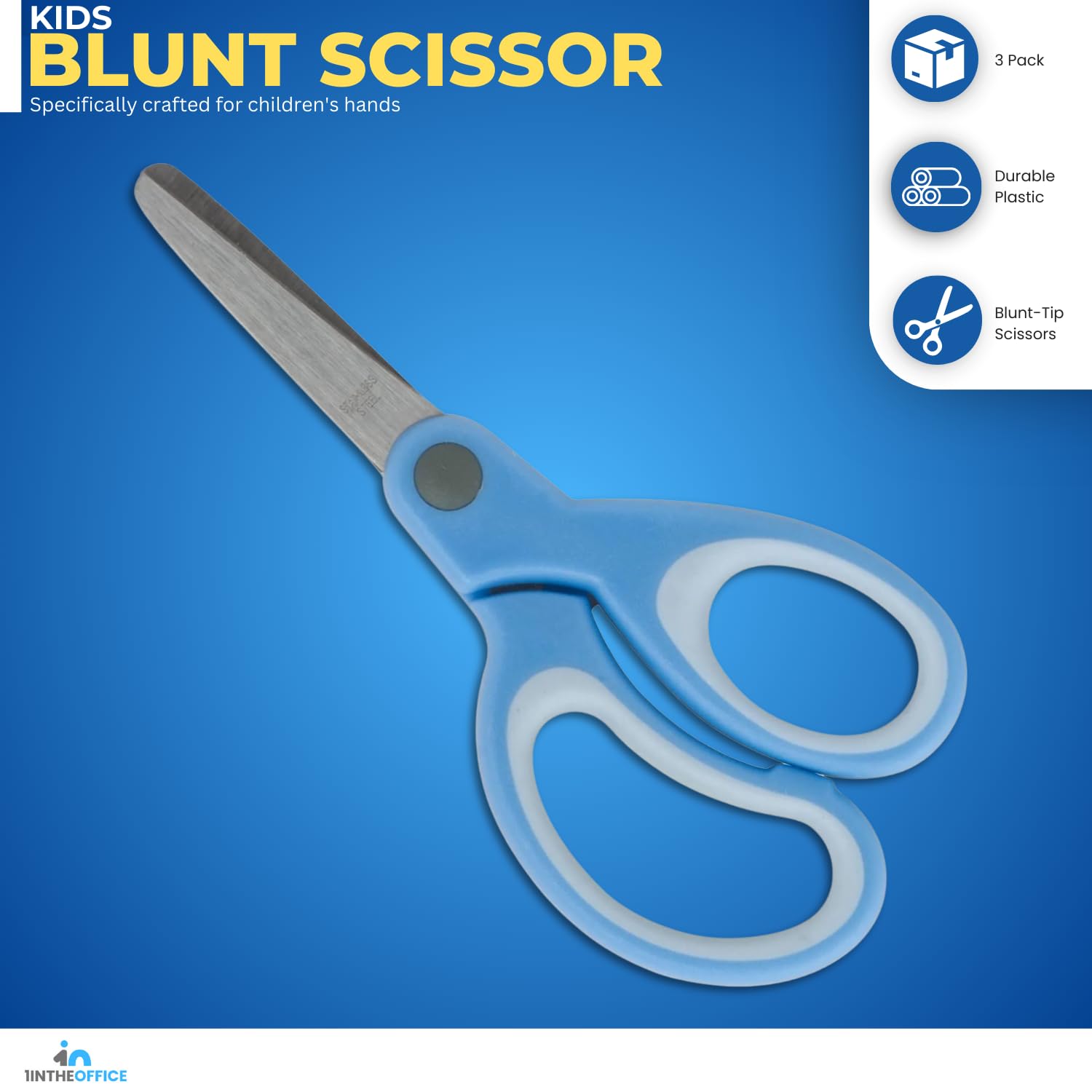 1InTheOffice Kids Safety Scissors - Blunt Tip Toddler Scissors for Arts & Crafts, School Supplies, Classroom Use - 2 Pack (Blue) - Perfect for Preschool, Kindergarten & Homeschool Activities