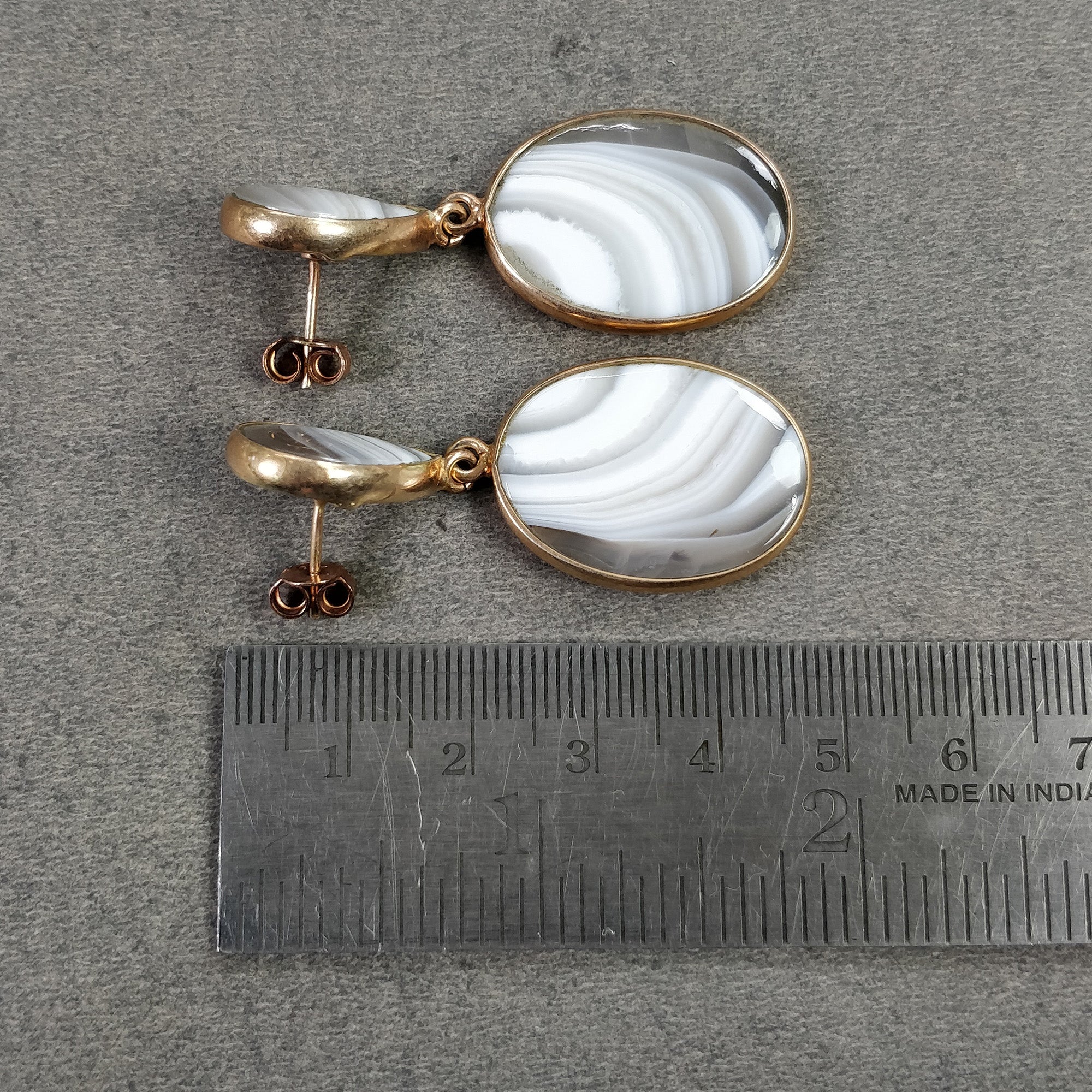 Botswana Agate Gemstone Earrings - 14.32g Natural 925 Sterling Silver Rose Gold Plated Oval Bezel Set Push Back Earrings for Women | Perfect for Weddings, Parties & Everyday Elegance