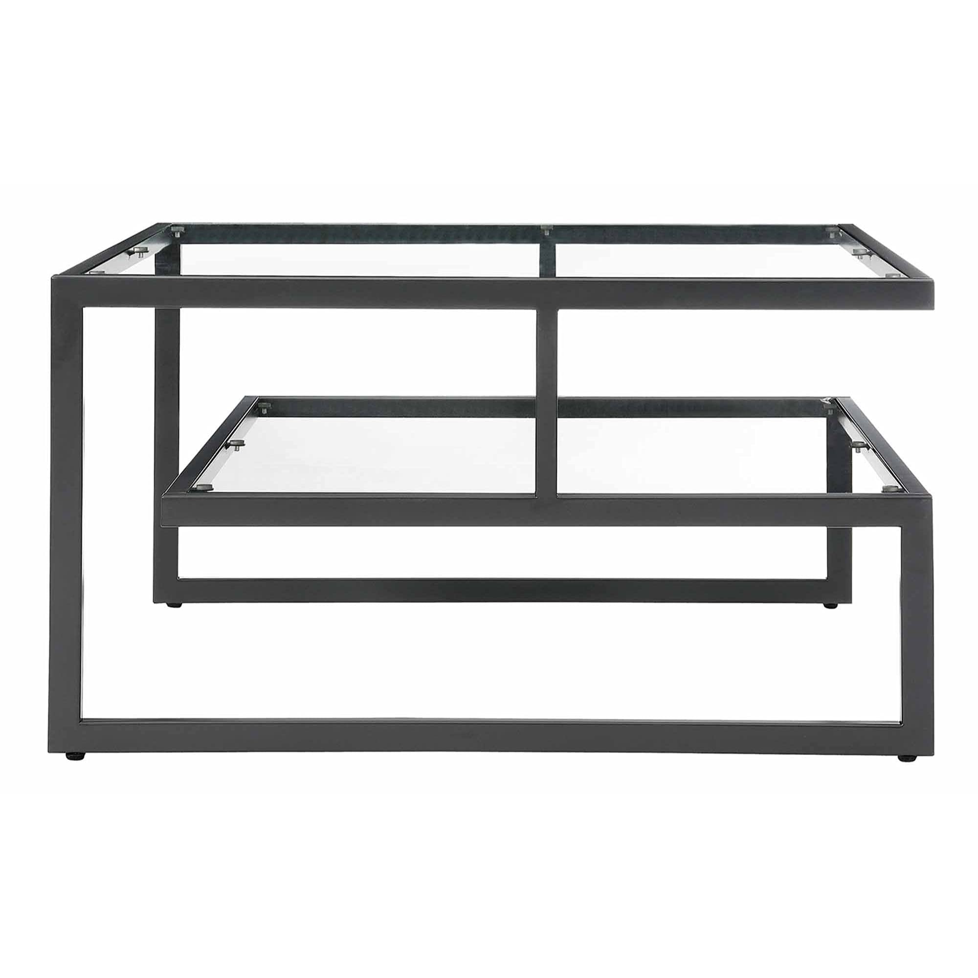 Ergode Royal Crest Stripes 2-Tier Glass Coffee Table - Modern Living Room Centerpiece for Home Decor & Entertainment