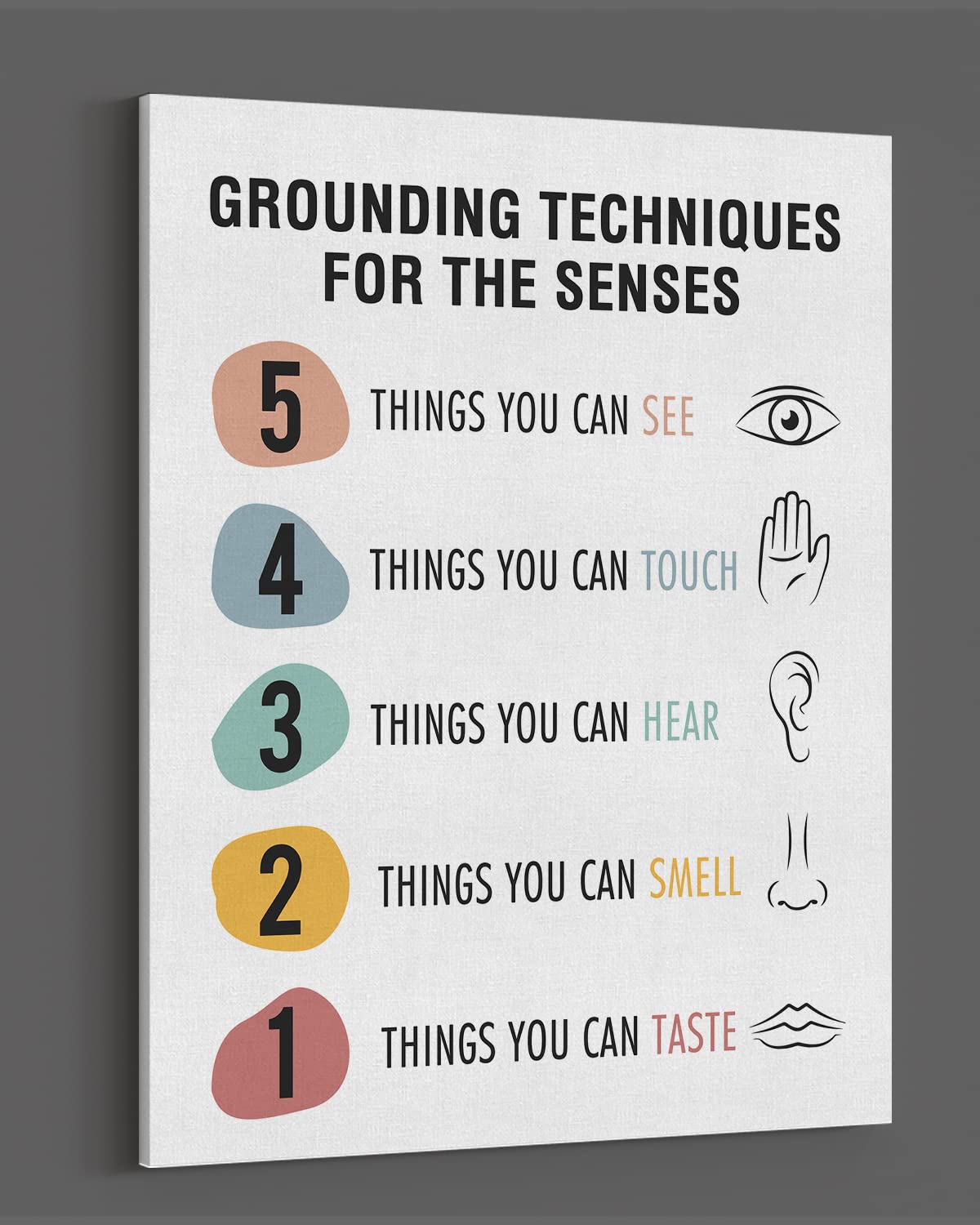 Grounding Techniques for the Senses - Therapy Office Wall Decor - Mindfulness & Mental Health Wall Art - Ready to Hang 32x40 Canvas for Counselors, Therapists & School Psychologists - Perfect for Stress Relief & Emotional Healing Spaces