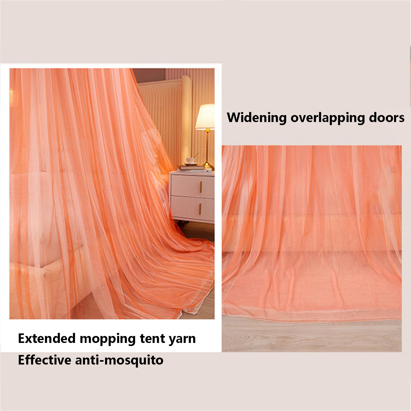 Princess Bed Canopy for Girls - Double Layer Sheer Mesh Dome Canopy with LED String Lights, Round Lace Mosquito Net Tent for Single to Double Bed (Orange) | Perfect for Kids' Bedroom Decor, Birthday Gifts & Fairy Tale Themed Rooms