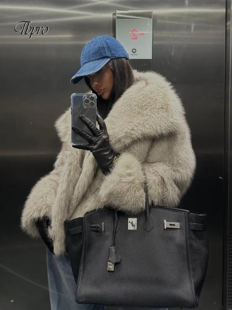 Luxury Faux Fur Women's Winter Jacket - Long Sleeve Shaggy Overcoat with Thick Warm Fox Fur, Stylish Street Outerwear for Women | Perfect for Cold Weather, Parties, and Fashion Events