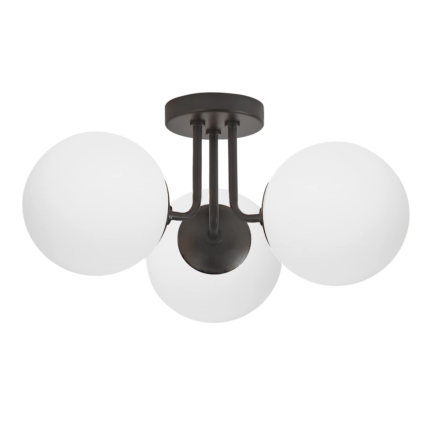 Soft Black 3-Light Semi Flush Mount Ceiling Fixture with Frosted Glass Shade - Vintage Style Close-to-Ceiling Lighting for Bedroom & Living Room | Modern Chandelier Alternative for Cozy Home Ambiance