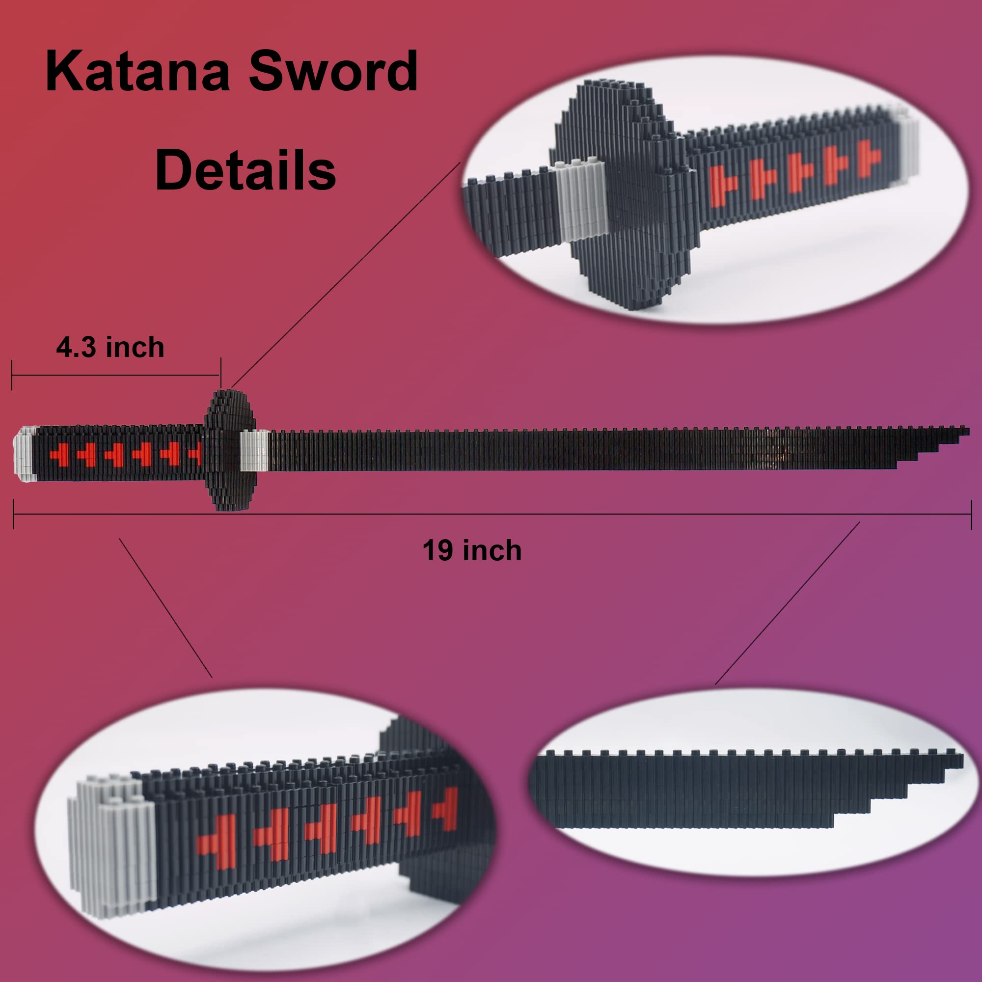 Demon Slayer Anime Tanjiro Samurai Sword Building Kit - 19in Cosplay Katana with Display Stand - DIY Model Toy Gift for Kids & Adults - Perfect for Anime Fans, Collectors and Cosplay Events