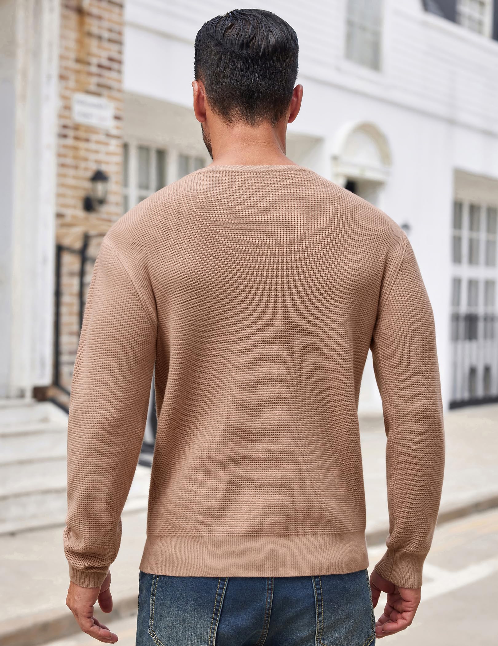 COOFANDY Men's Waffle Knit Crewneck Sweater - Soft Midweight Pullover for Casual & Layering | Fall & Winter Fashion