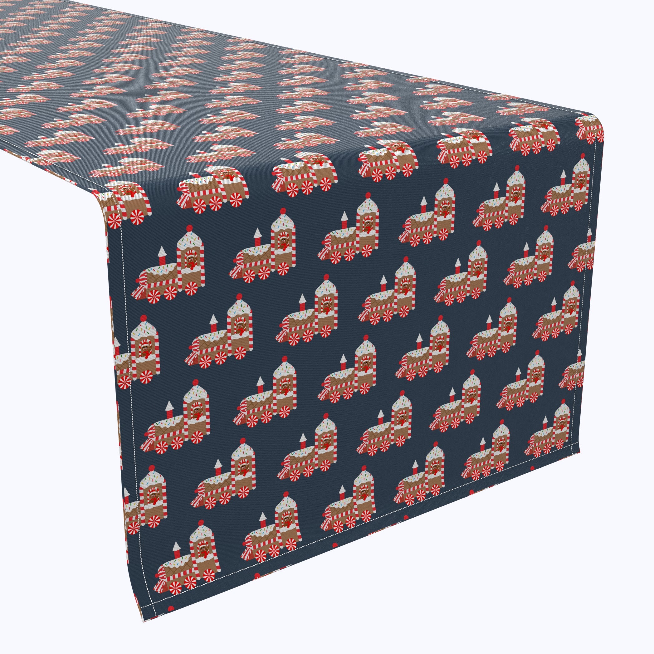 Christmas Gingerbread Train Cotton Table Runner - Holiday Dining Decor for Christmas Parties & Festive Home Decor