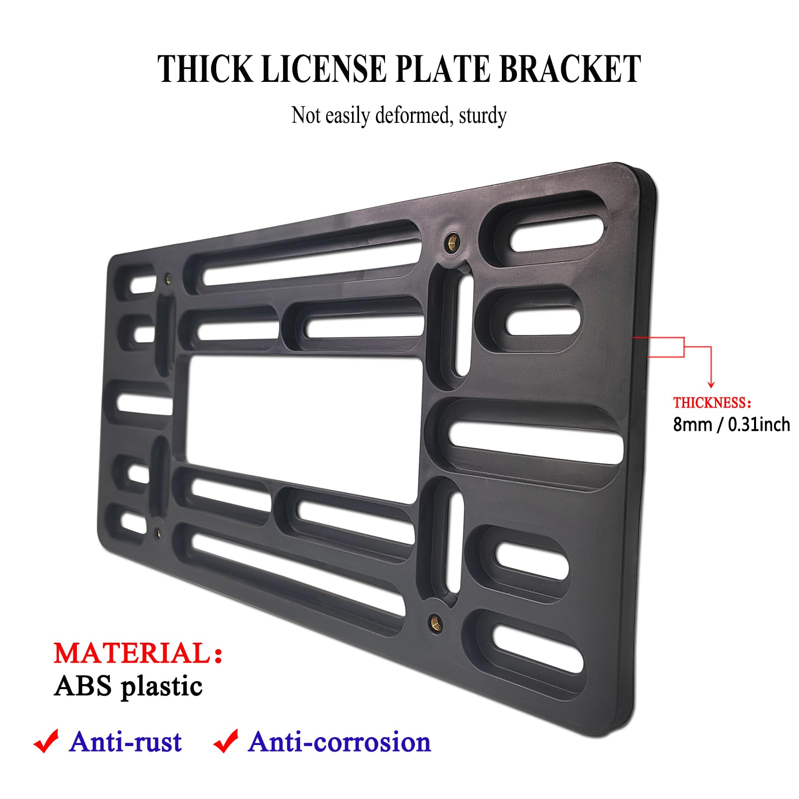 Universal Black License Plate Bracket - No Drill Front Bumper Mount with Anti-Theft Screws for US Vehicles & Trucks | Durable Plastic Car Tag Holder for Secure Display