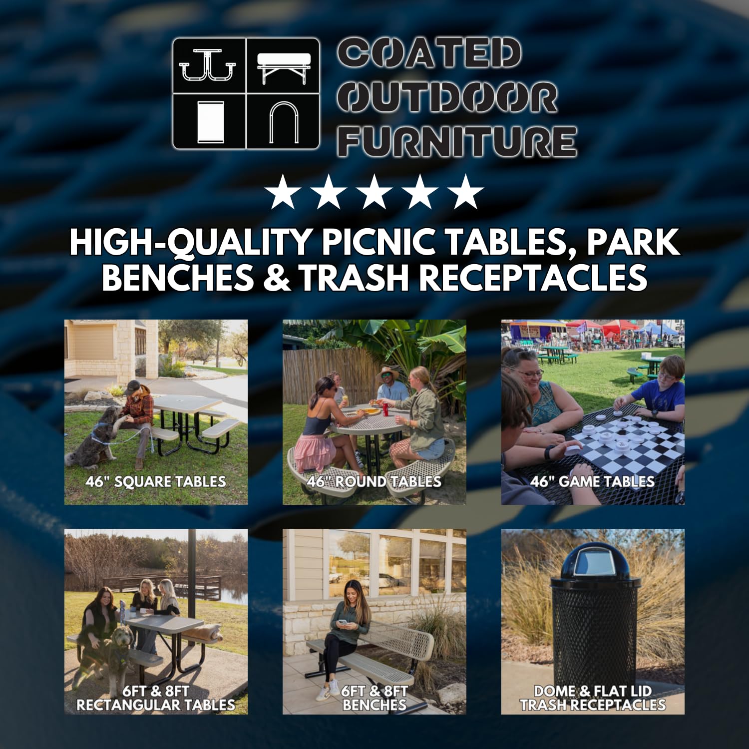 Heavy-Duty Coated Outdoor Picnic Table with Umbrella Hole | 46
