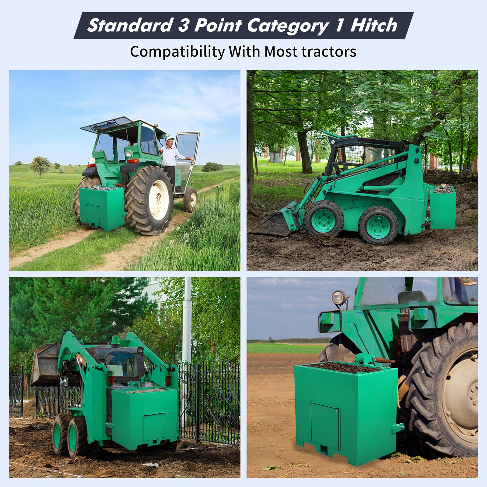 GARVEE 3 Point 800lbs Ballast Box with Standard 2 Inch Hitch - Category 1 Tractor Attachment - Heavy Duty Counterweight for Tractors, Loaders & Implements - Perfect for Farming, Landscaping & Construction Work
