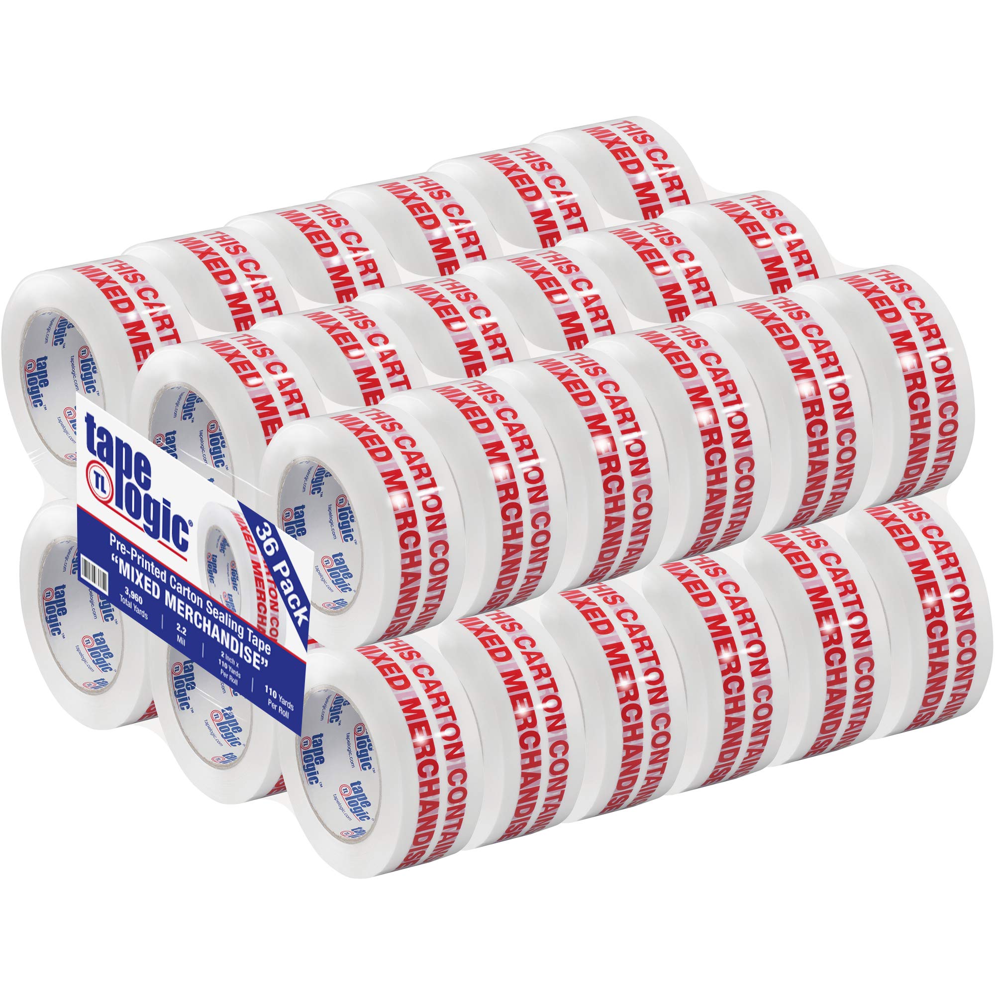 Aviditi Tape Logic 2 Inch x 110 Yard 2.2 Mil Red/White Heavy Duty Packing Tape - 36 Pack Mixed Merchandise | Ideal for Shipping Boxes, Moving Supplies, Office & Home Use | Secure Packaging for Ecommerce, Warehouse & Parcel Delivery