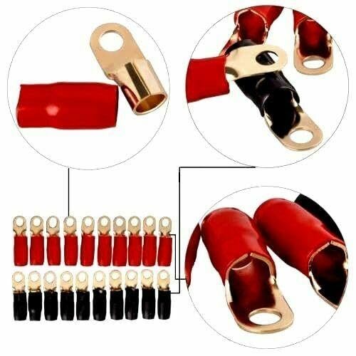 Absolute GRT00-100 1/0 Gauge Crimp Ring Terminals Connectors 100-Pack (Red & Black) - Heavy Duty Electrical Wiring for Car Audio, Marine & Industrial Applications
