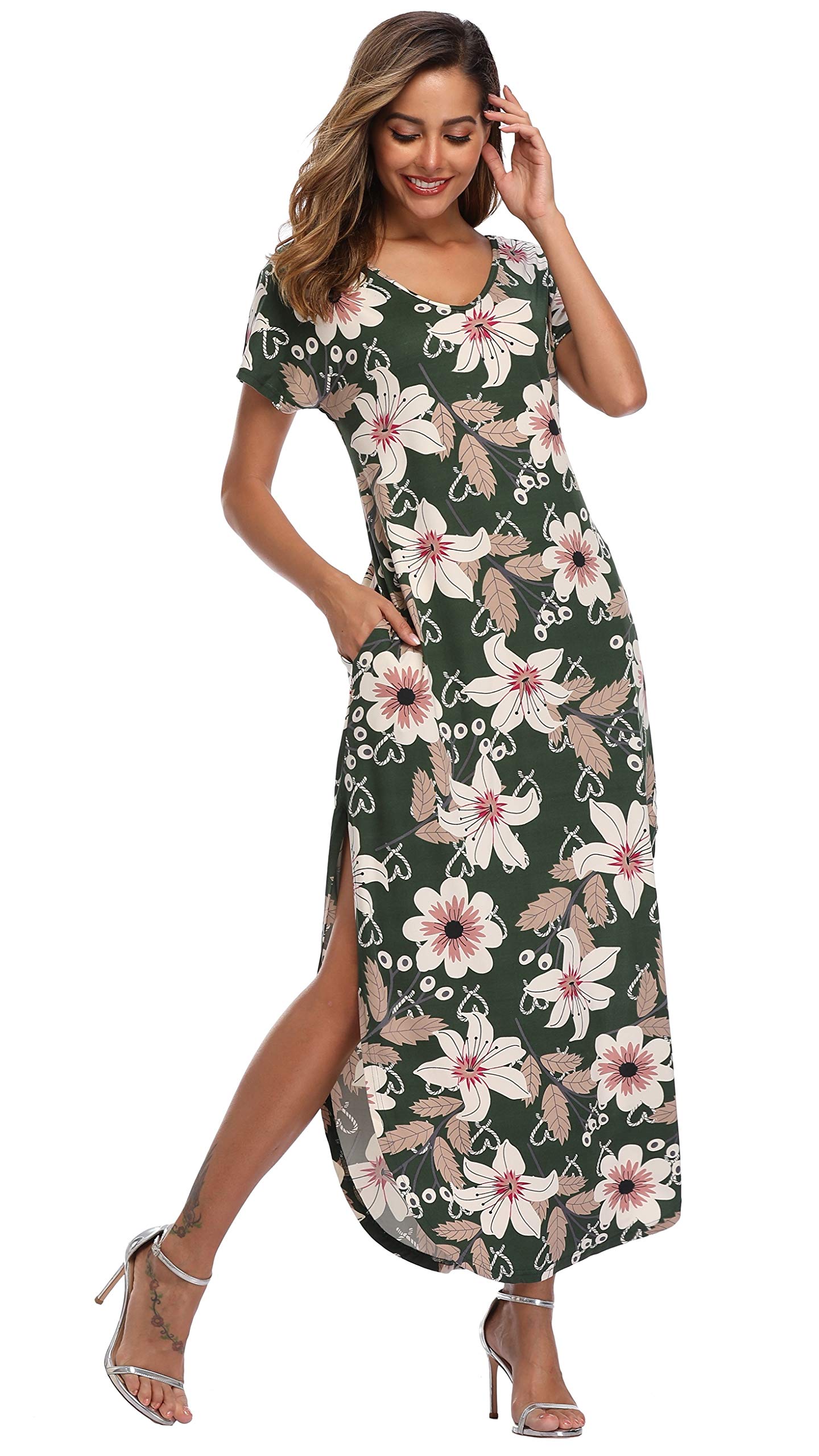 Floral Print Women's Maxi Dress - Long Casual Summer Beach Party Dress with Pockets | Perfect for Vacations, Weddings & Outdoor Events