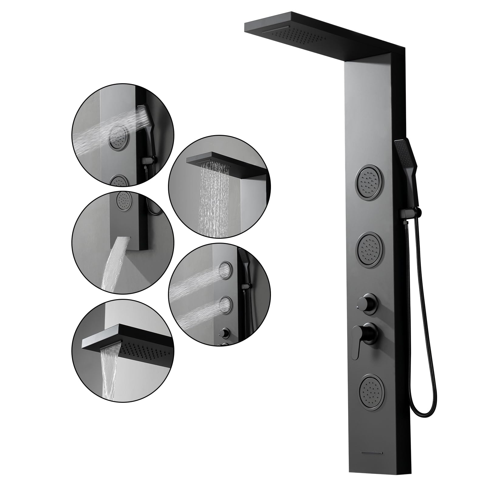 Homevacious Black Shower Panel Tower System with Rainfall Shower Head, 3 Massage Jets & Handheld Spray - Wall Mounted Multi-Function Bathroom Shower Panel for Spa-Like Luxury Shower Experience