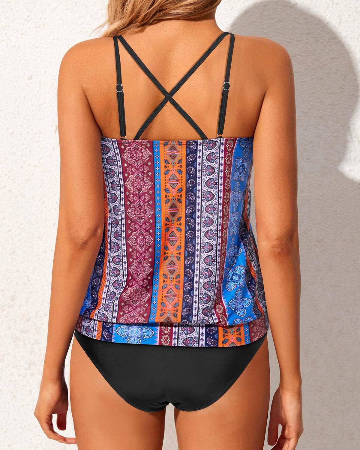 Yonique Women's 2-Piece Blouson Tankini Swimwear - Tummy Control Athletic Bathing Suit for Swimming, Beach & Pool Workouts