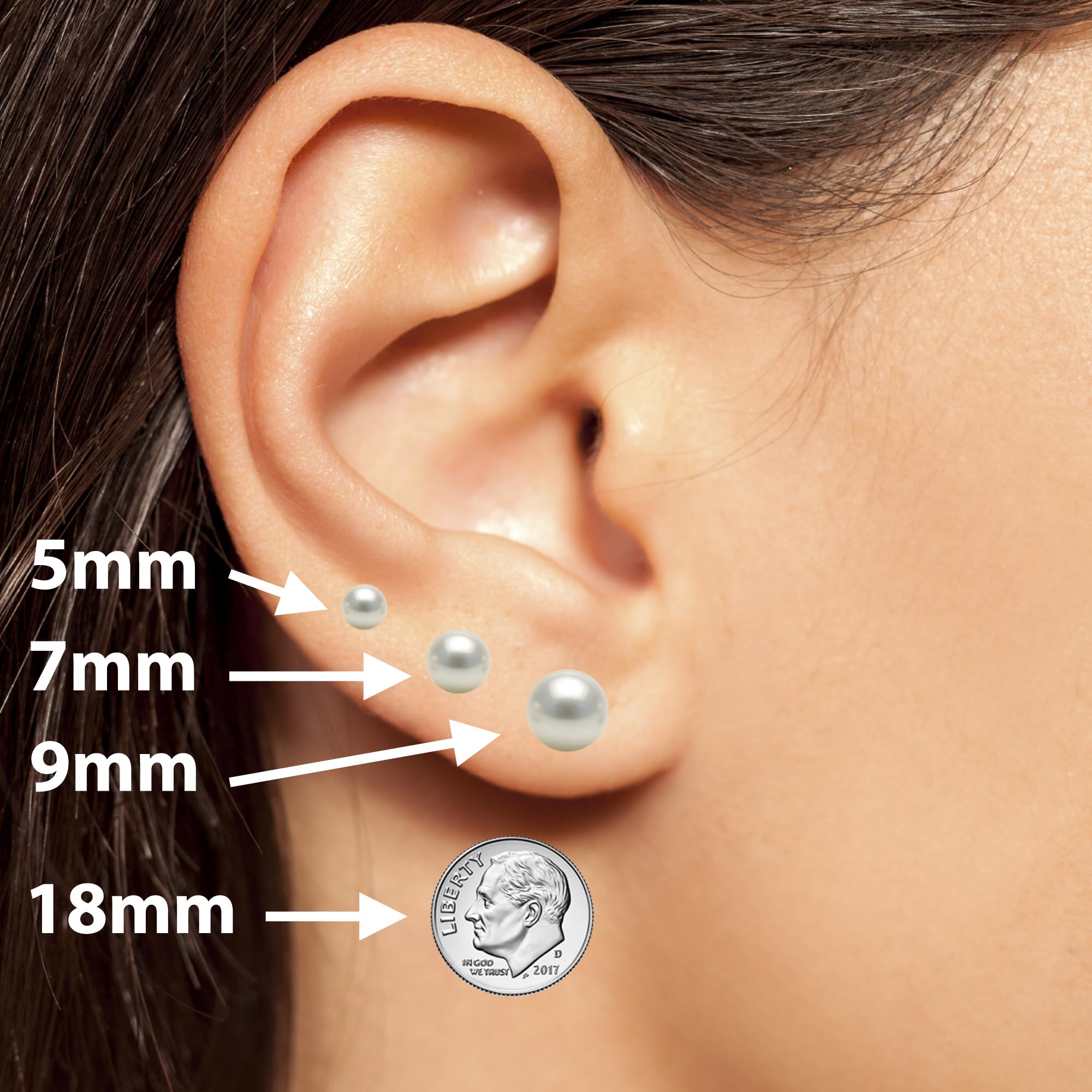 AAA Grade Japanese Akoya Cultured Pearl Stud Earrings 5-10mm White Pearls with Sterling Silver Settings - Elegant Jewelry Gift for Women - Perfect for Weddings, Anniversaries & Special Occasions