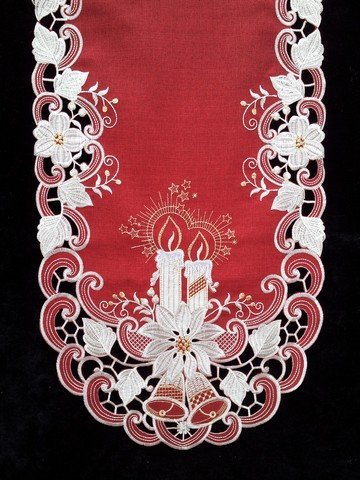 Poinsettia & Candles Table Runner 12x65 Inch - Holiday Christmas Dining Decor for Festive Parties & Home Decoration