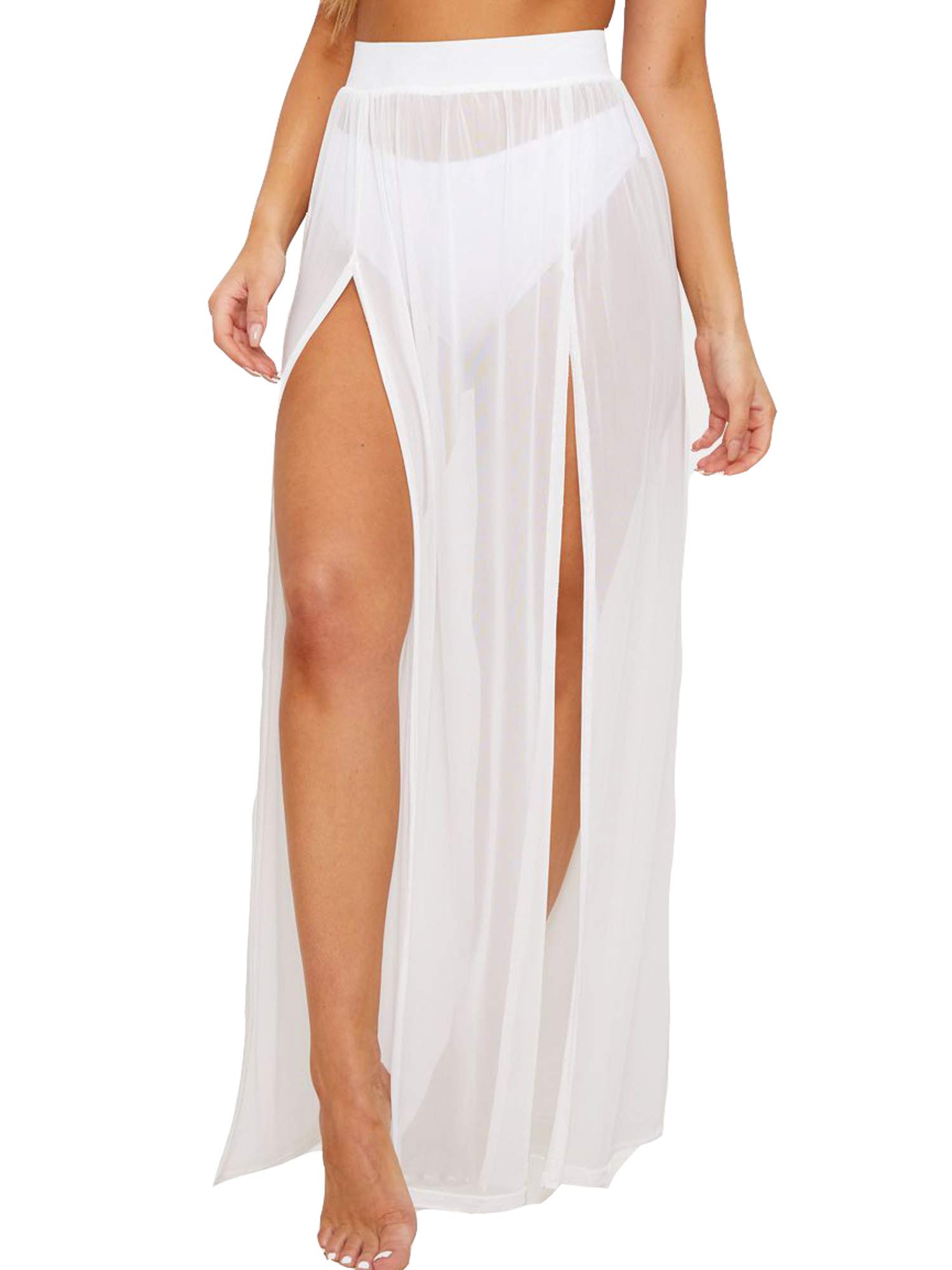 Elegant Women's Elastic Waist High Split Wrap Flowy Chiffon Maxi Skirt - Perfect for Beach Vacations, Summer Parties & Boho Fashion Outfits