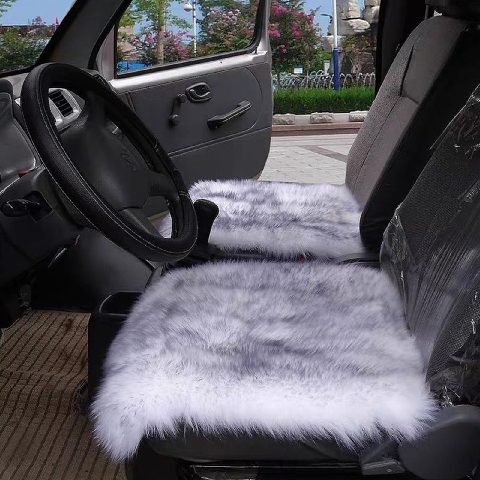 OKAYDA 18x18 Inch Natural Wool Sheepskin Chair Pad - Non-Slip Square Seat Cushion for Office Chairs, Dining Chairs, Car Seats & Sofas (Grey Tips) - Soft & Comfortable Home & Office Decor Accessory