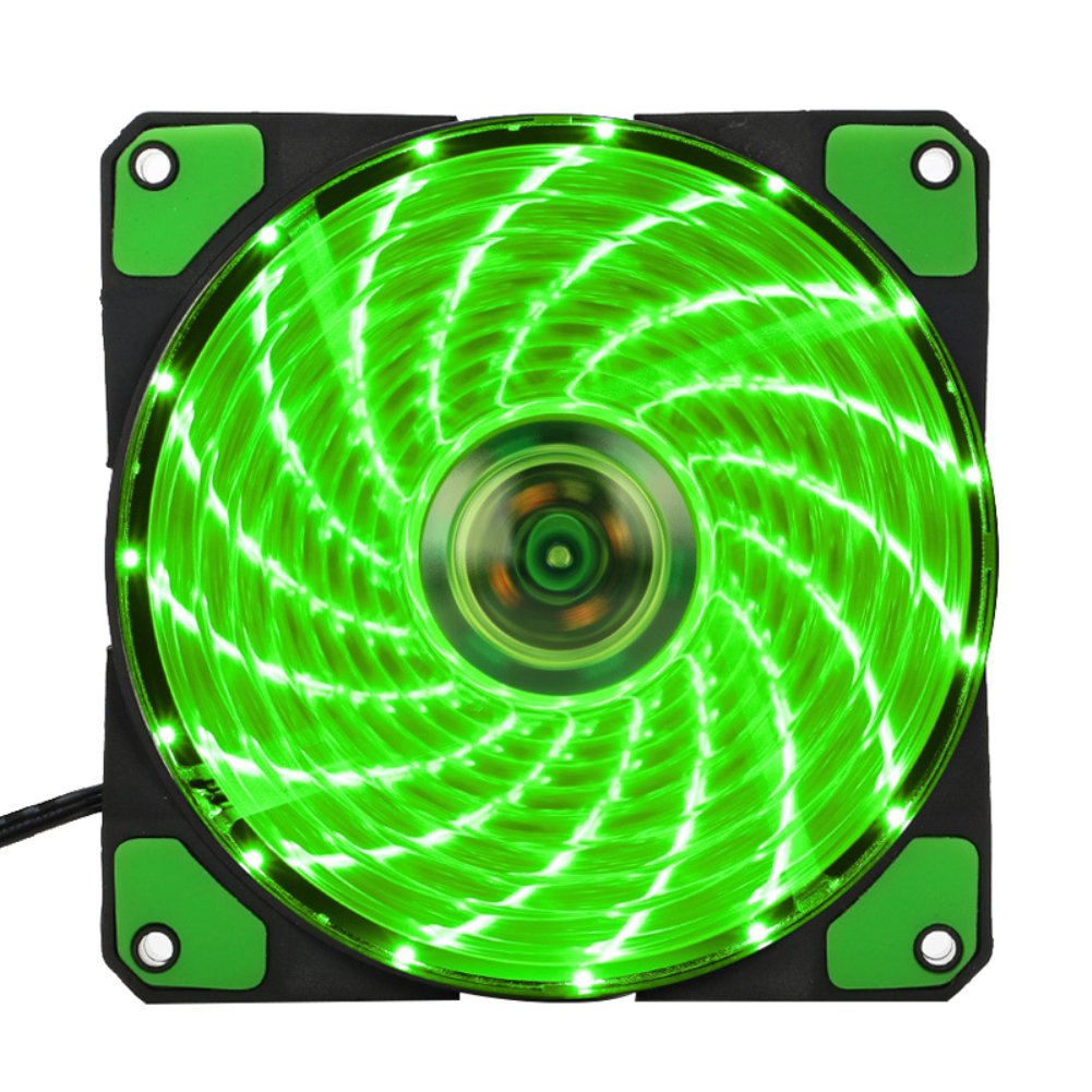 MOHALIKO 120mm RGB PC Cooling Fan - Ultra Silent 12V 15 LED Square Frame Fan for Computer Case & Liquid Radiator | 12x12cm Heatsink Cooler | Perfect for Gaming PC, Workstation & Home Office Setup (Green)