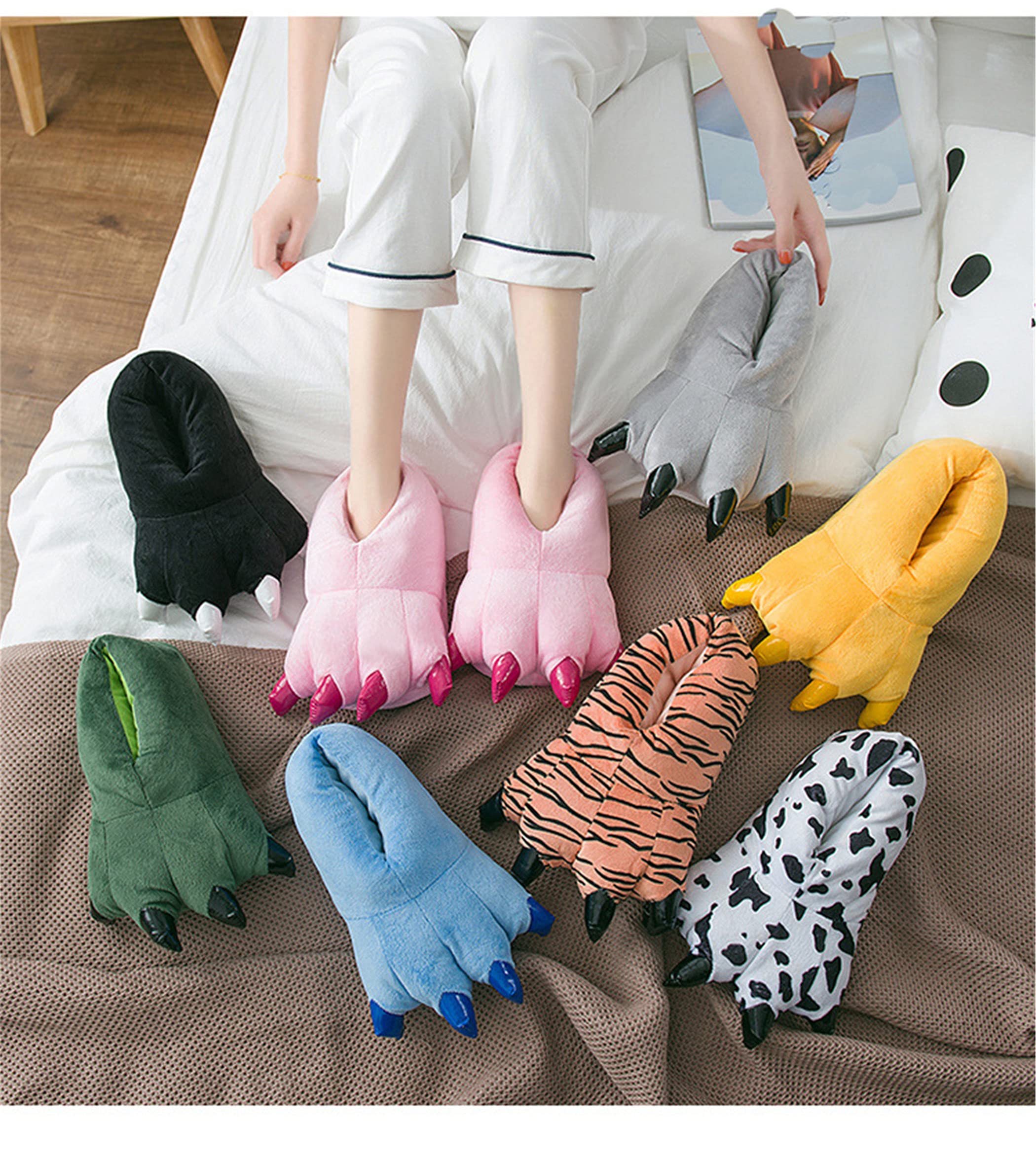 YILANLAN Unisex Plush Animal Paw Slippers - Dinosaur Claw Fuzzy Warm House Shoes for Men & Women | Cozy Indoor Footwear for Winter, Lounge Wear, Gift Ideas