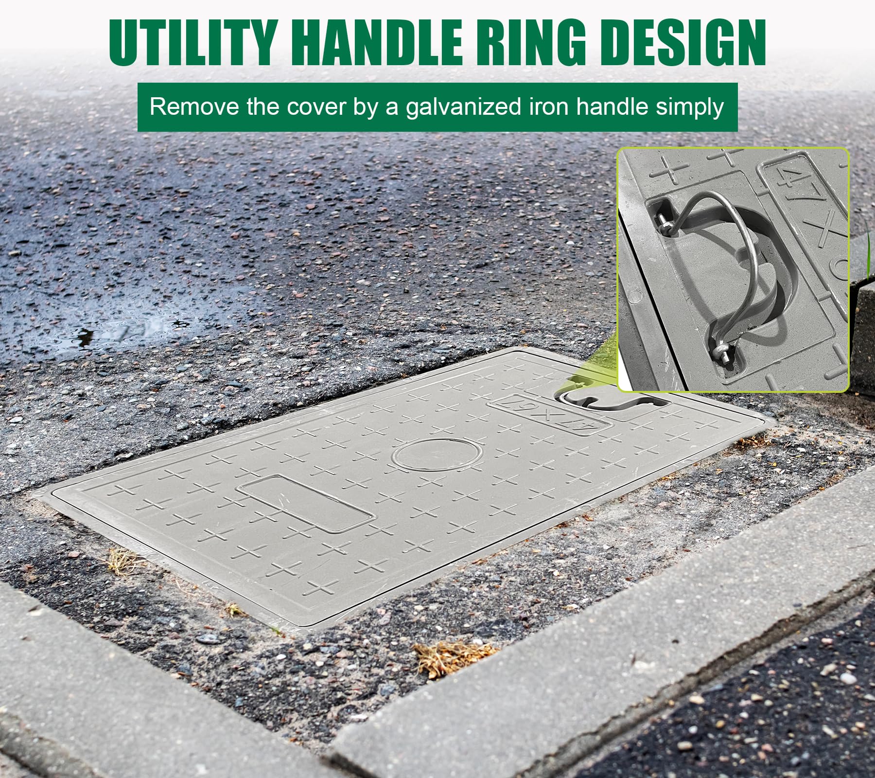 Fiberglass Septic Tank Cover and Frame 26x18 Inch - Heavy Duty Rectangle Manhole Cover with 22x14 Inch Clear Opening, 24x16 Inch Solid Top - Recessed Sewer Cover with Handle for Yard, Pavement, and Outdoor Drainage Systems - Perfect for Residential and Commercial Landscaping Projects